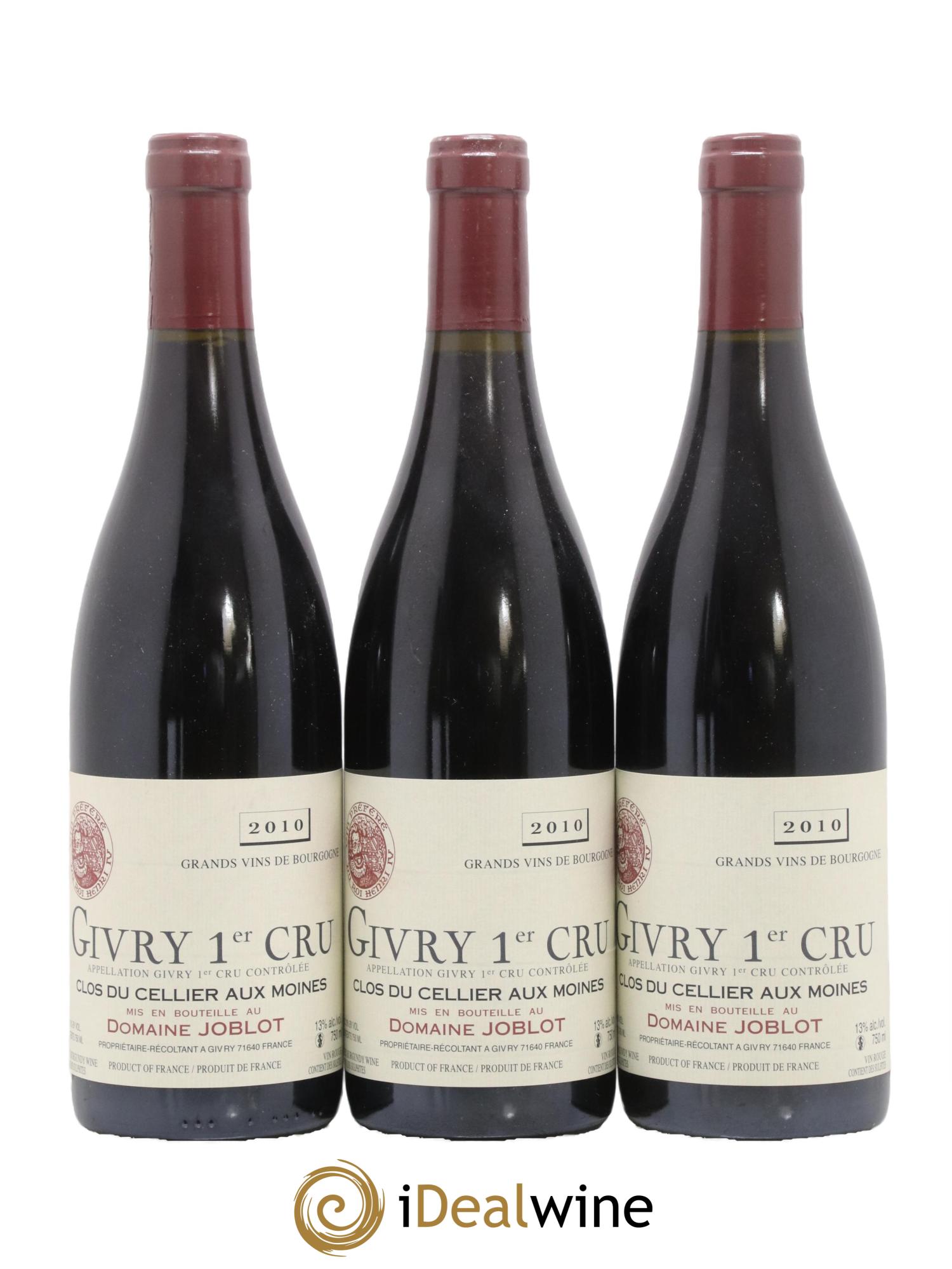 Givry 1er Cru Clos du Cellier aux Moines Joblot (Domaine) 2010 - Lot of 3 bottles - 0