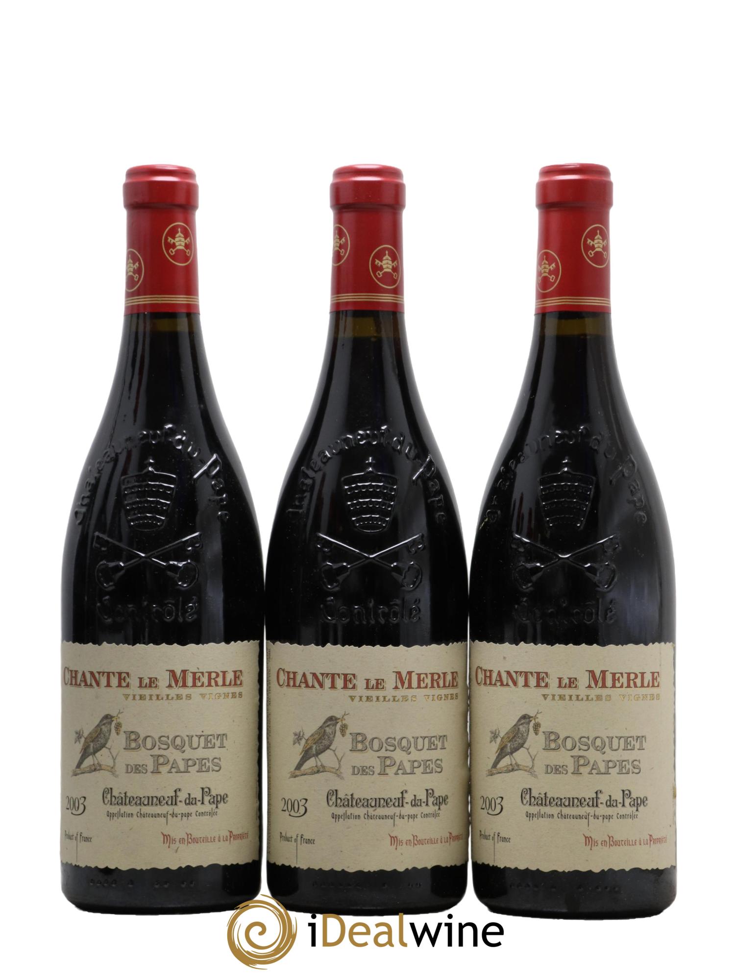 Châteauneuf-du-Pape Bosquet des Papes Chante Le Merle Vieilles Vignes Famille Boiron 2003 - Lotto di 3 bottiglie - 0