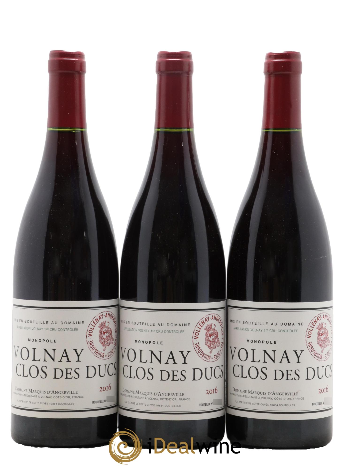 Volnay 1er Cru Clos des Ducs Marquis d'Angerville (Domaine)  2016 - Lotto di 3 bottiglie - 0