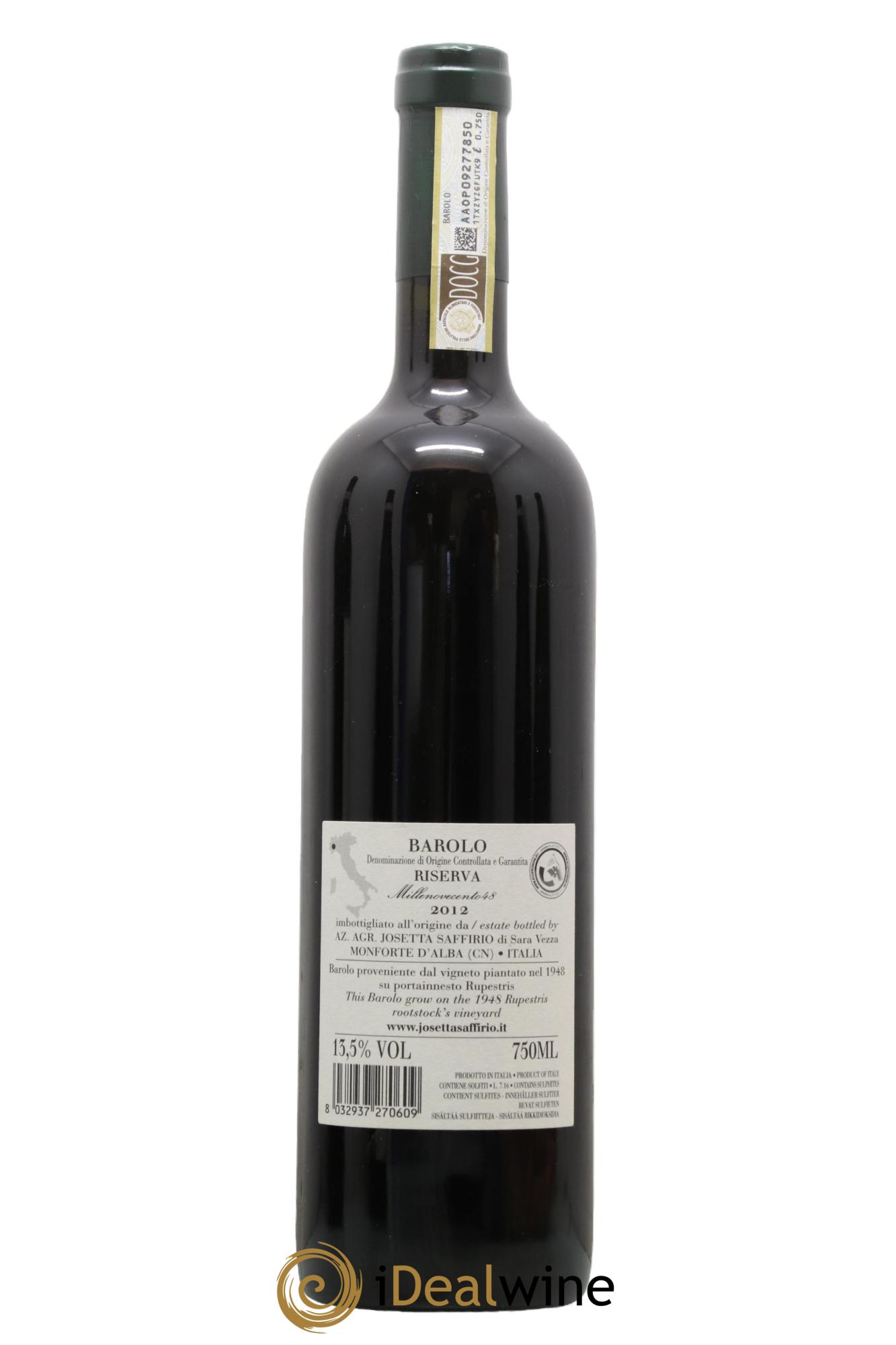 Barolo DOCG Riserva  Josetta Saffirio 2012 - Lot of 1 bottle - 1