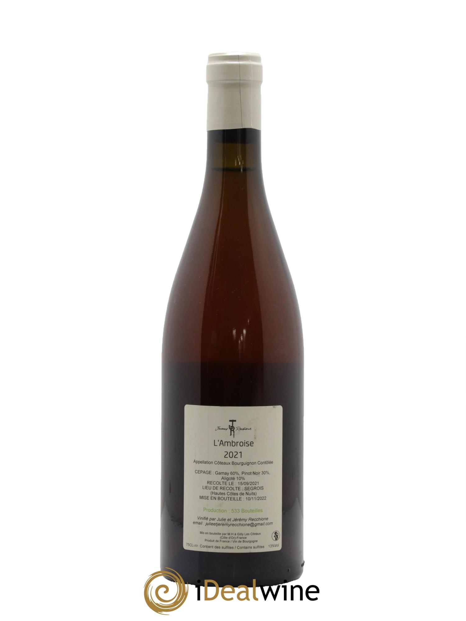 Coteaux Bourguignons L'Ambroise Domaine Jérémy Recchione 2021 - Lot de 1 bouteille - 1