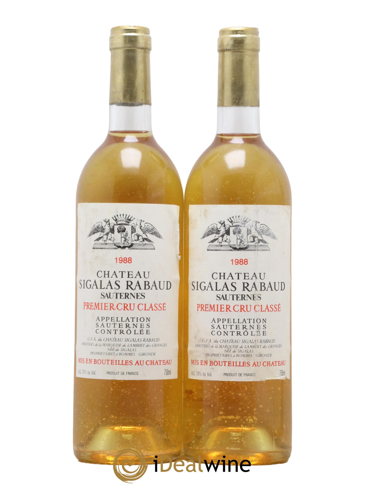 Château Sigalas Rabaud 1er Grand Cru Classé 1988 - Posten von 2 Flaschen - 0