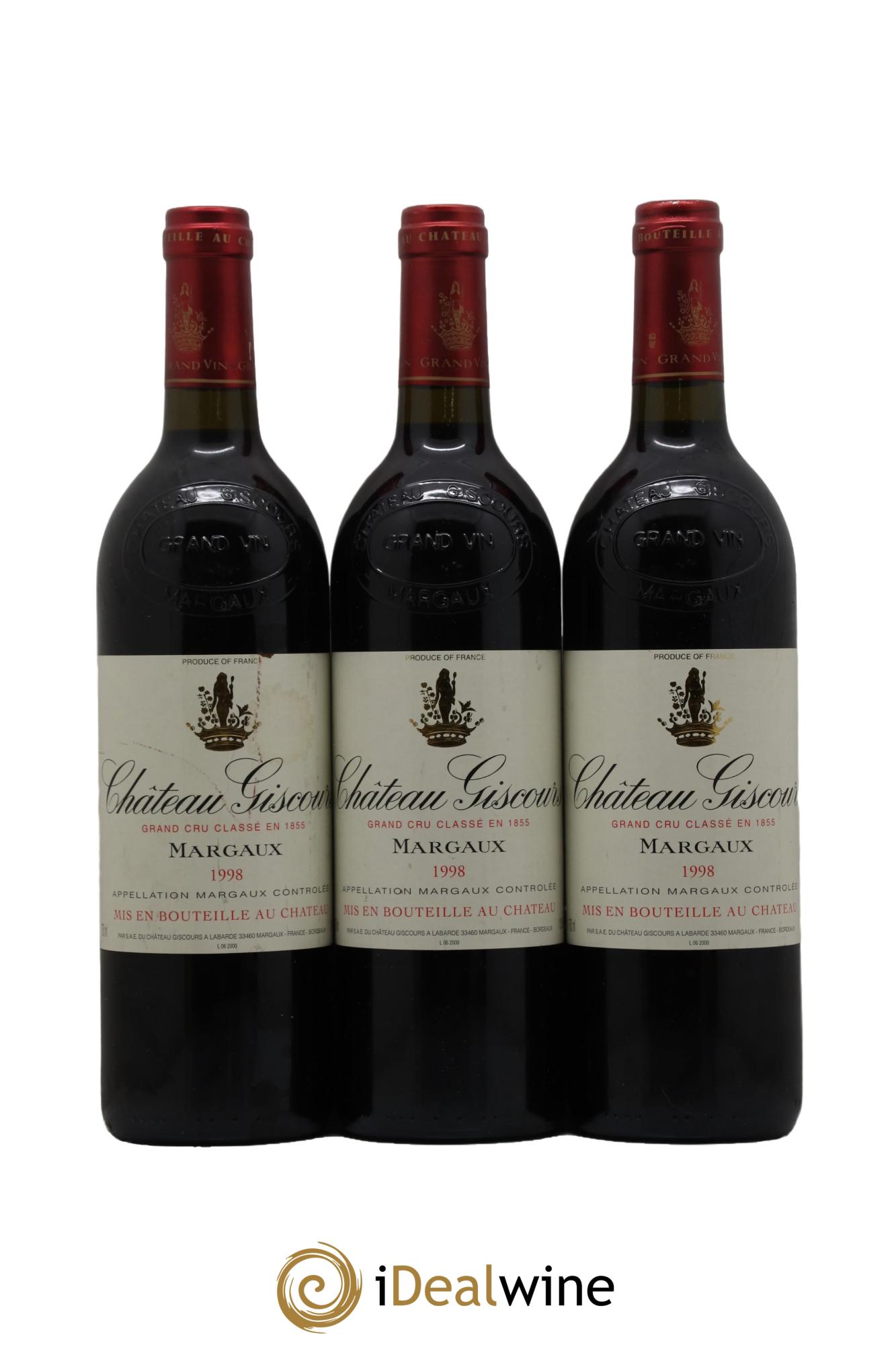 Château Giscours 3ème Grand Cru Classé  1998 - Lot de 3 bouteilles - 0