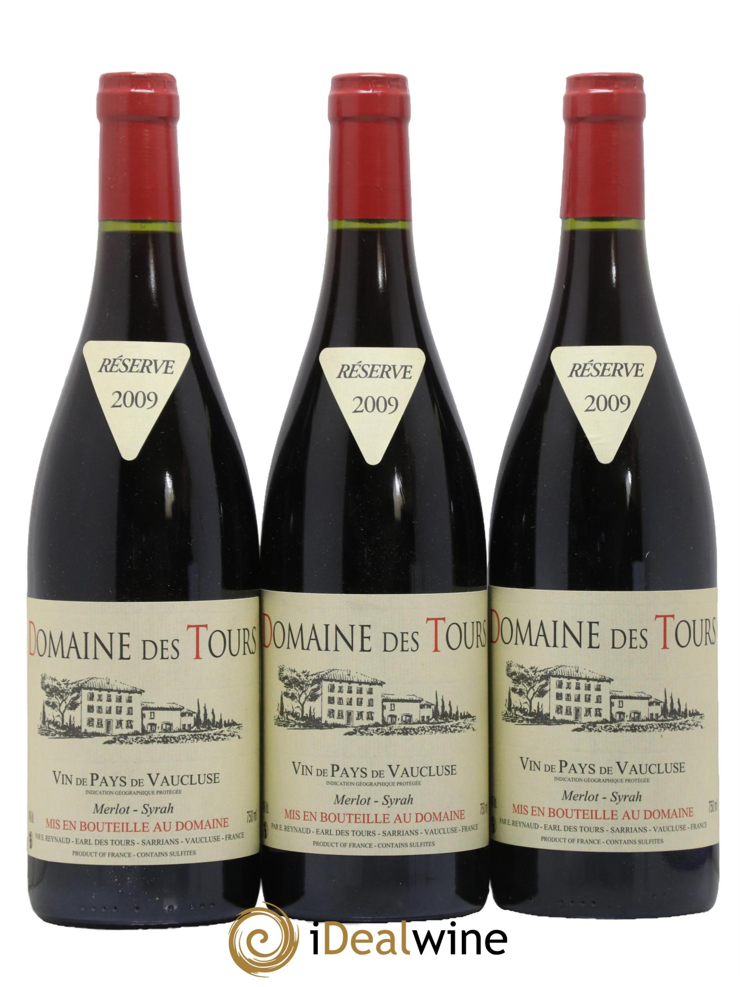 IGP Pays du Vaucluse (Vin de Pays du Vaucluse) Domaine des Tours Merlot-Syrah Emmanuel Reynaud 2009 - Lot de 3 bouteilles - 0