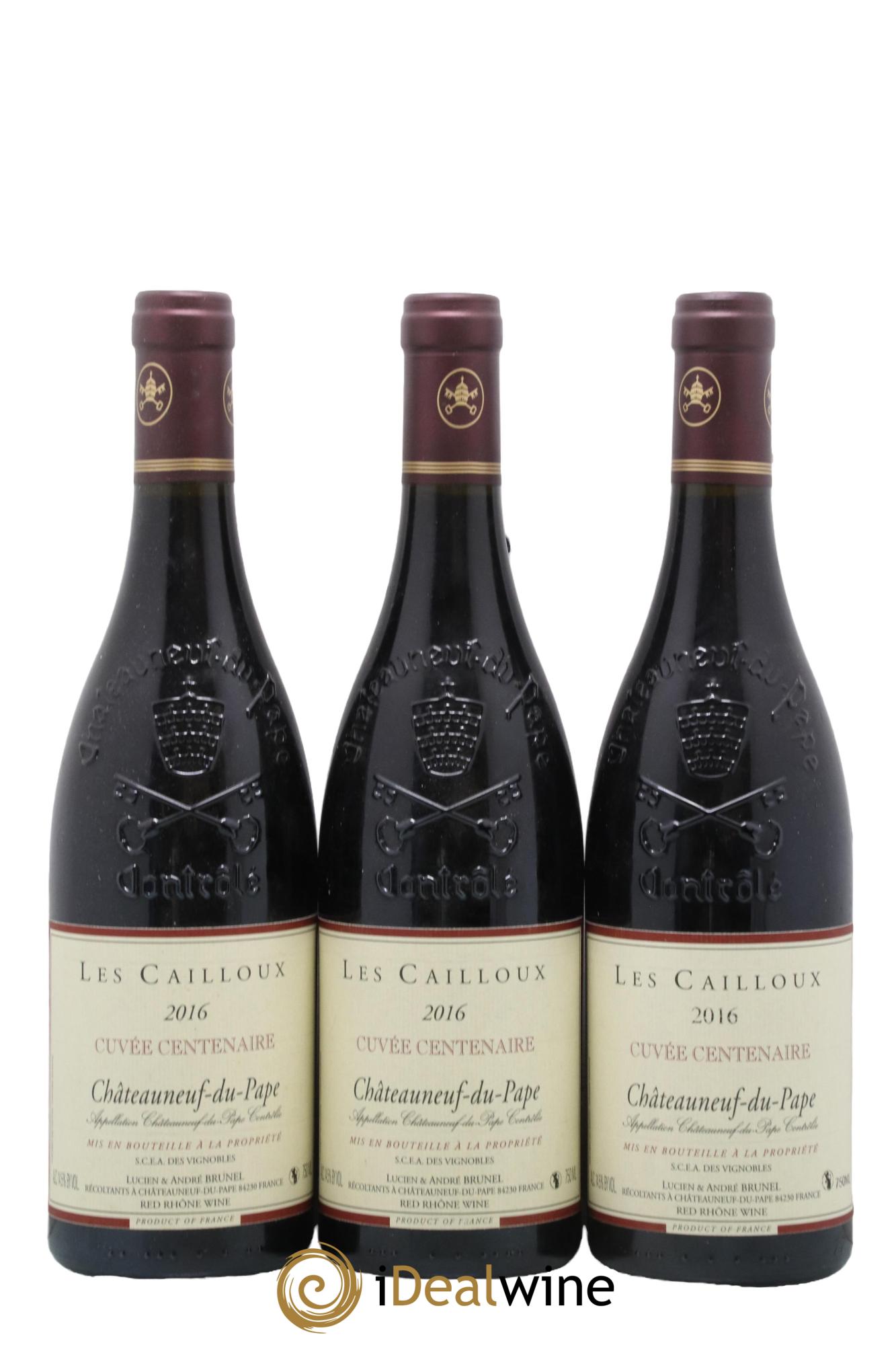 Châteauneuf-du-Pape Les Cailloux Cuvée Centenaire André Brunel 2016 - Lot of 3 bottles - 0