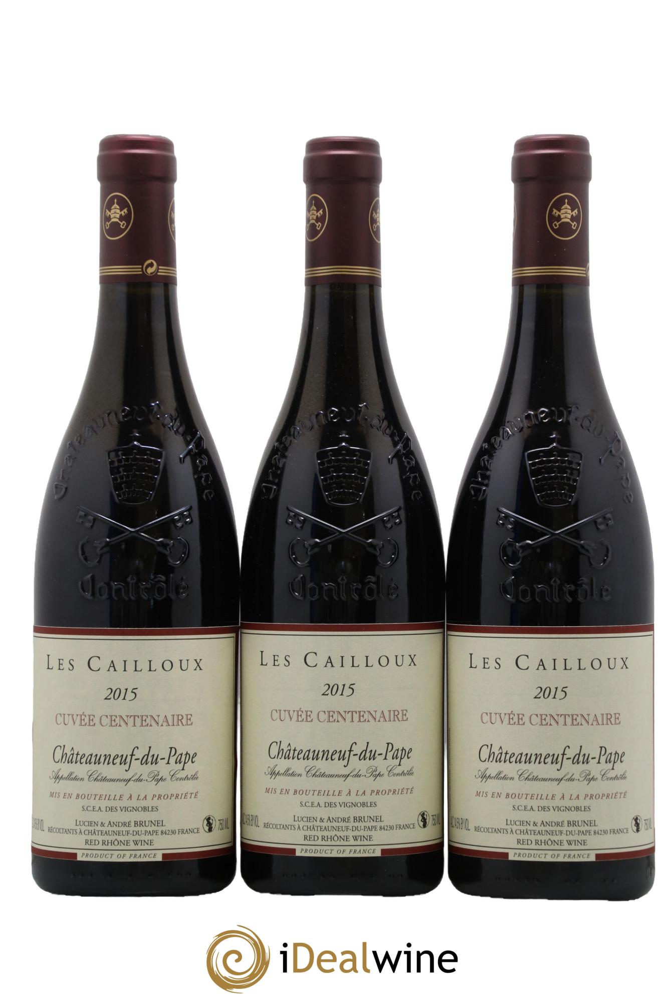 Châteauneuf-du-Pape Les Cailloux Cuvée Centenaire André Brunel 2015 - Posten von 3 Flaschen - 0