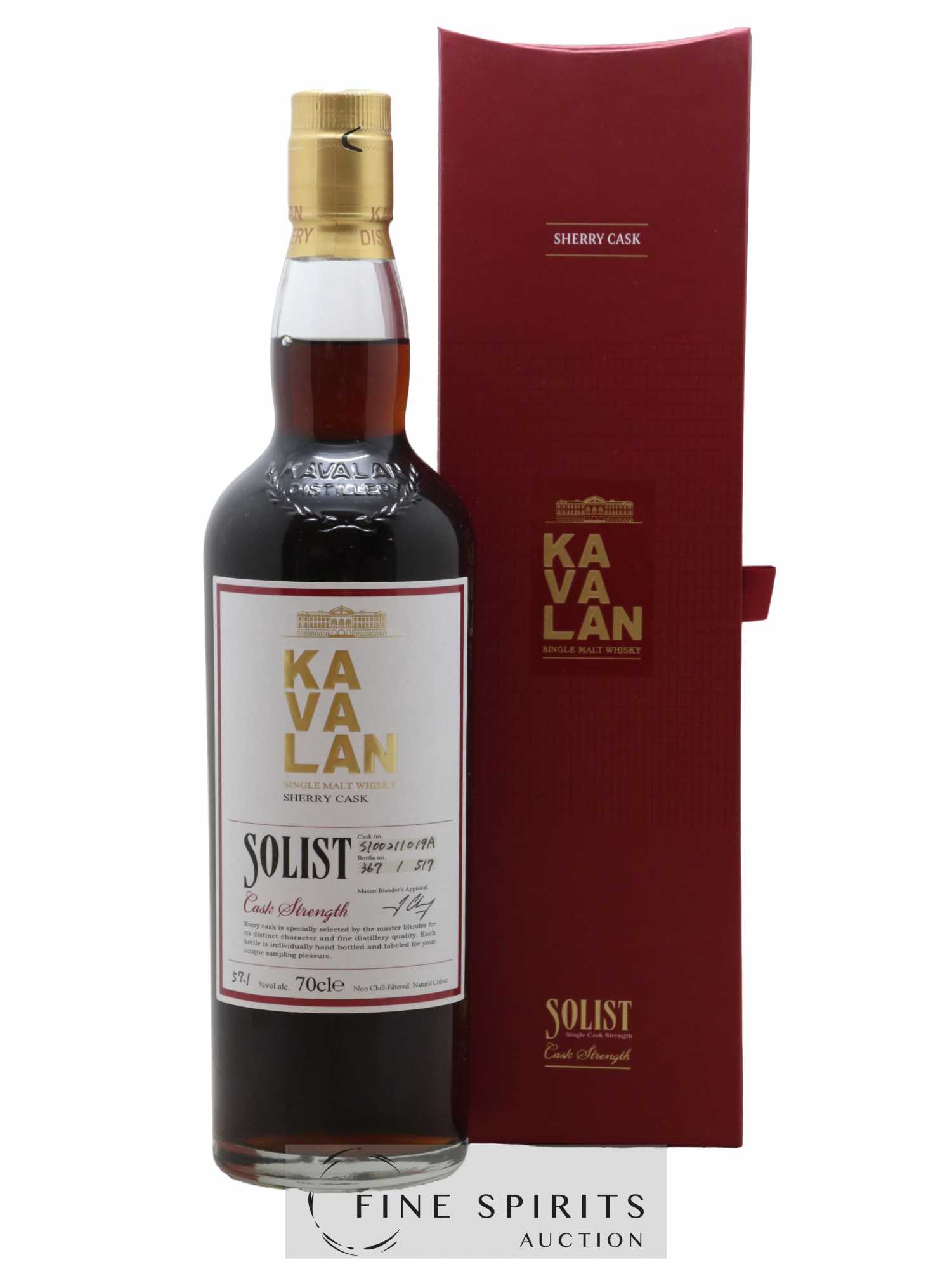 Kavalan Of. Solist Sherry Cask n°S100511019A - One of 517 - bottled 2015 Cask Strength  - Lotto di 1 bottiglia - 0