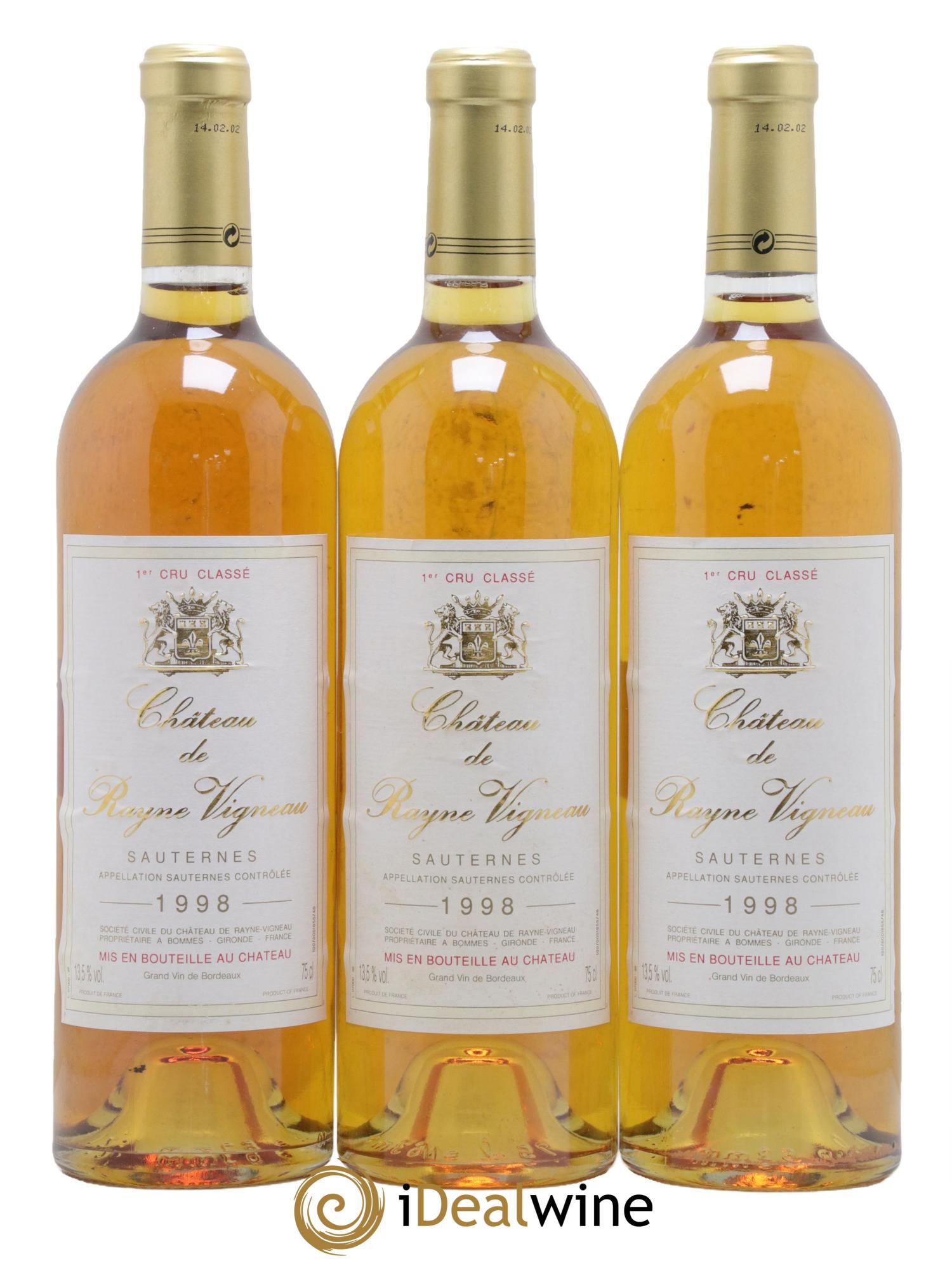 Château de Rayne Vigneau 1er Grand Cru Classé 1998 - Lot of 3 bottles - 0