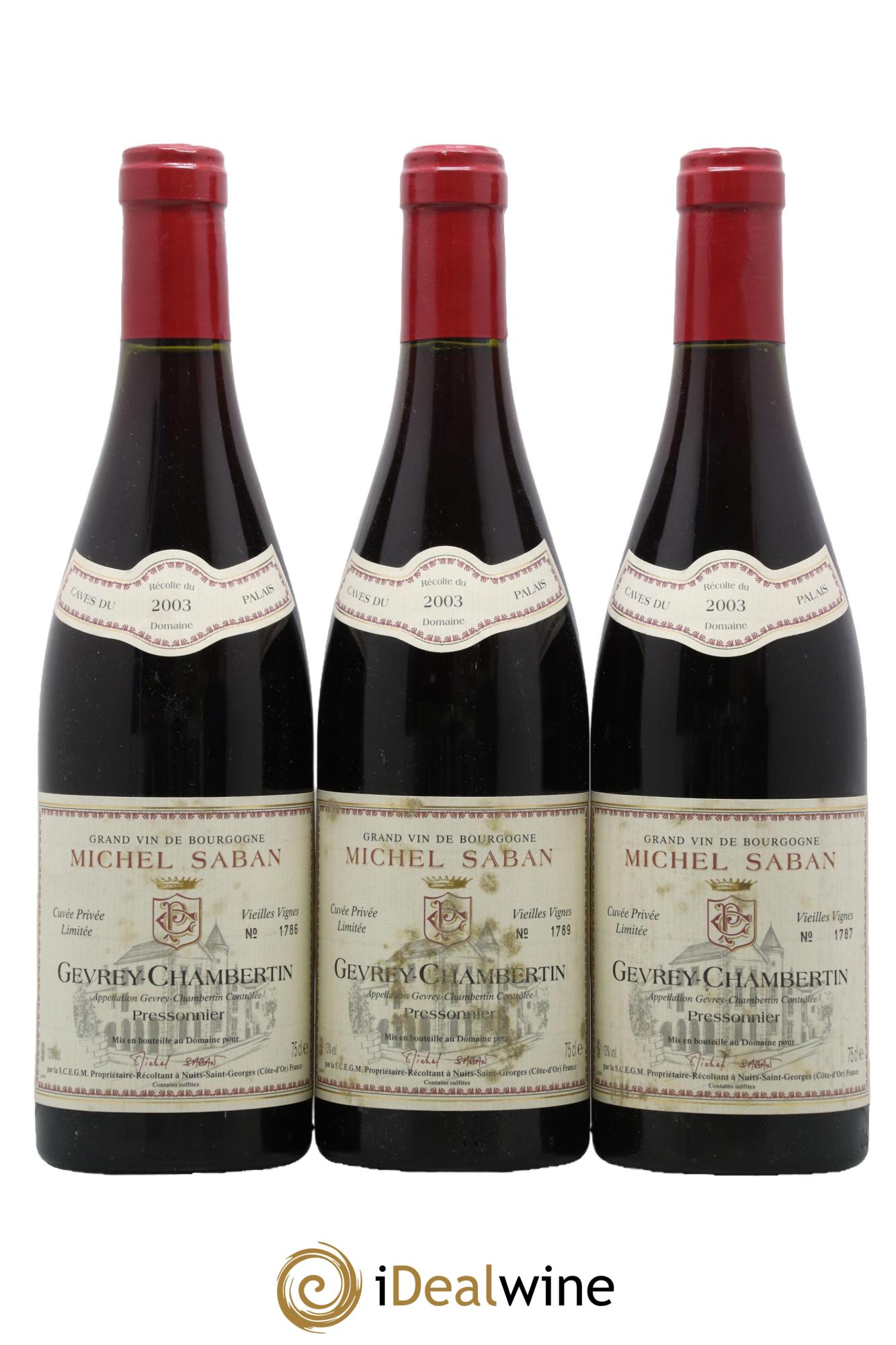 Gevrey-Chambertin Pressonnier Vieilles Vignes Michel Saban 2003 - Lot de 3 bouteilles - 0