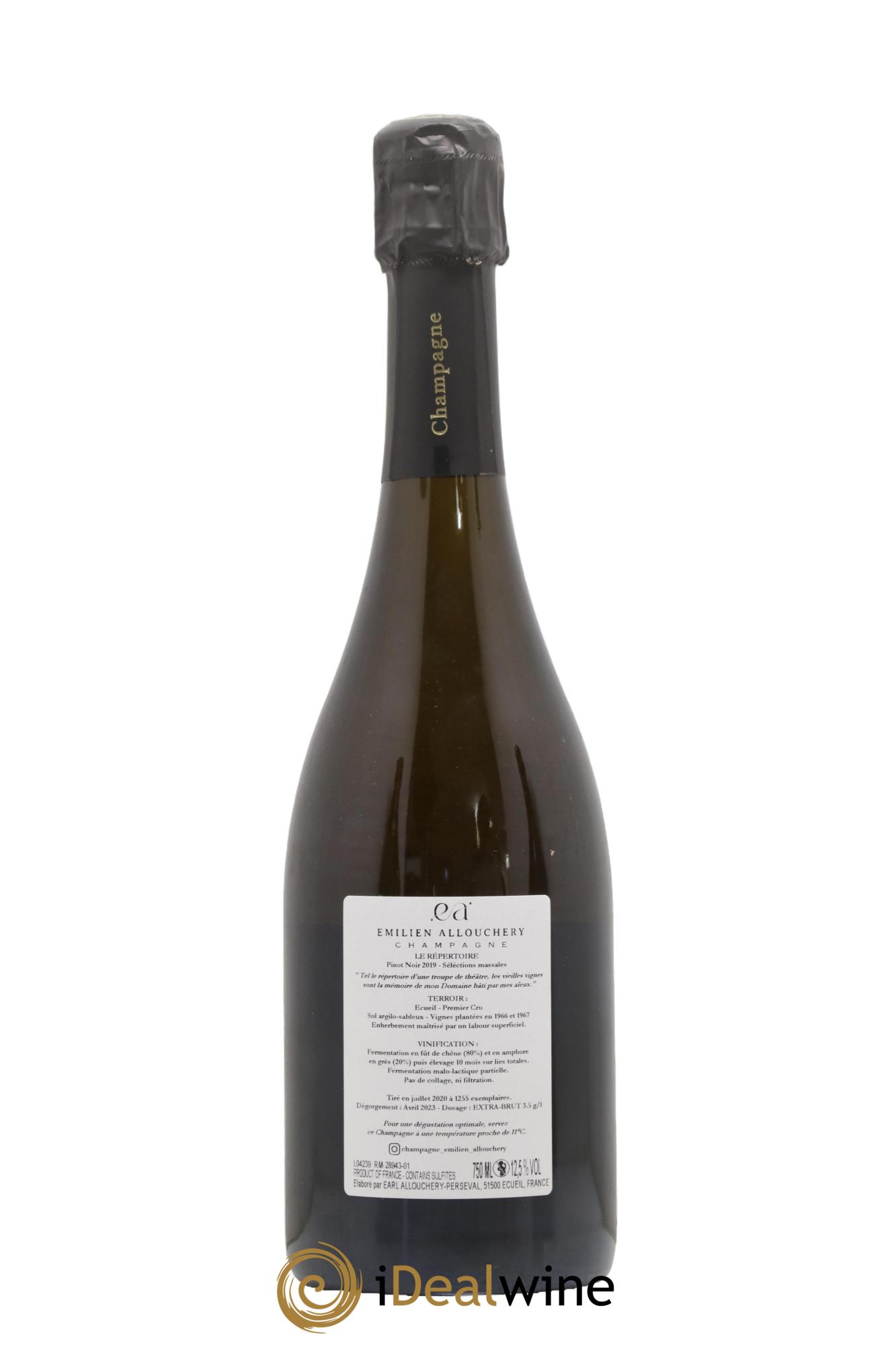 Champagne Premier Cru Pinot Noir Le Repertoire Ecueil Selection Massales Maison Emilien Allouchery 2019 - Posten von 1 Flasche - 1