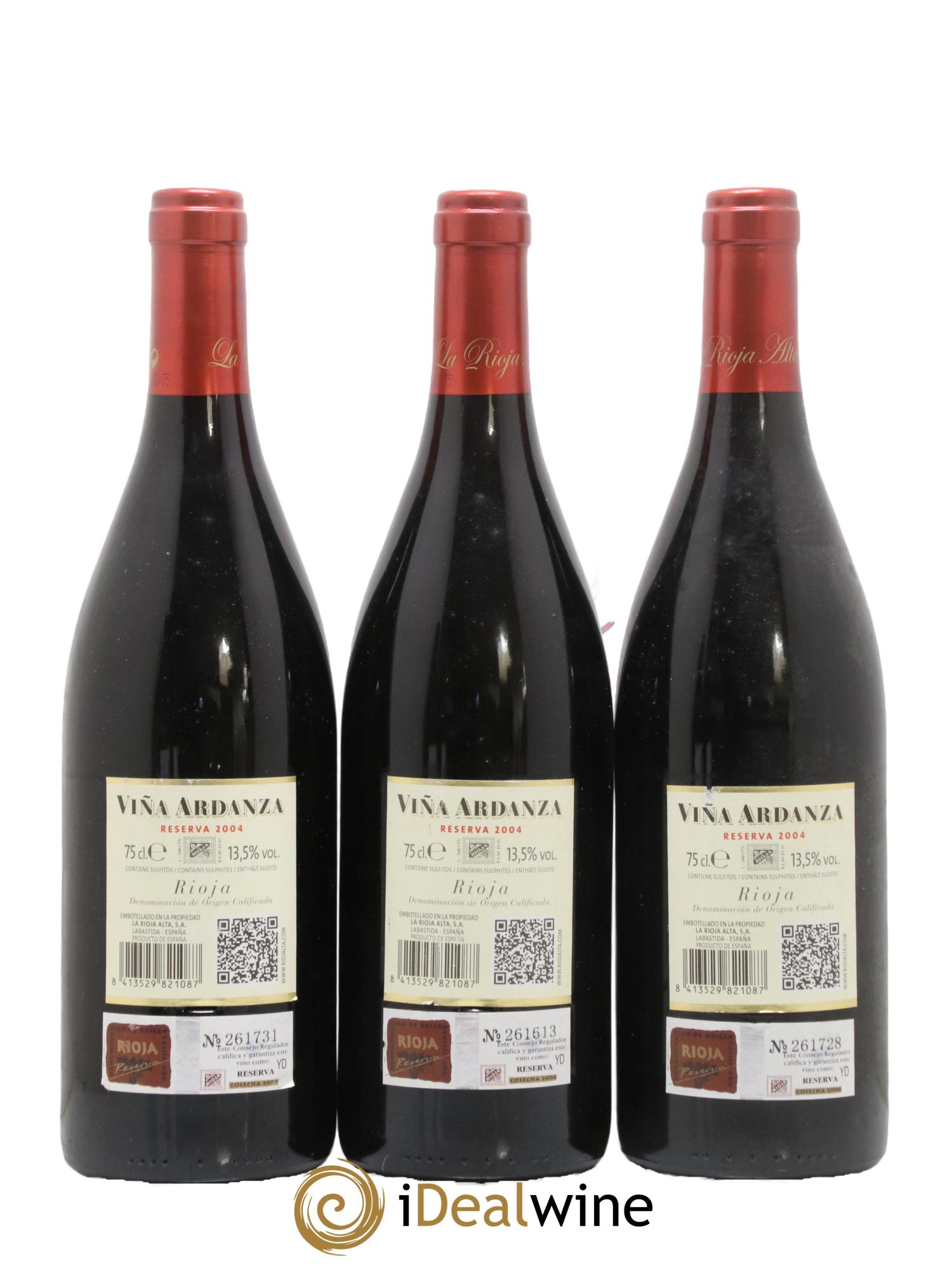 Rioja DOCa Vina Ardanza Reserva La Rioja Alta 2004 - Lot de 3 bouteilles - 1