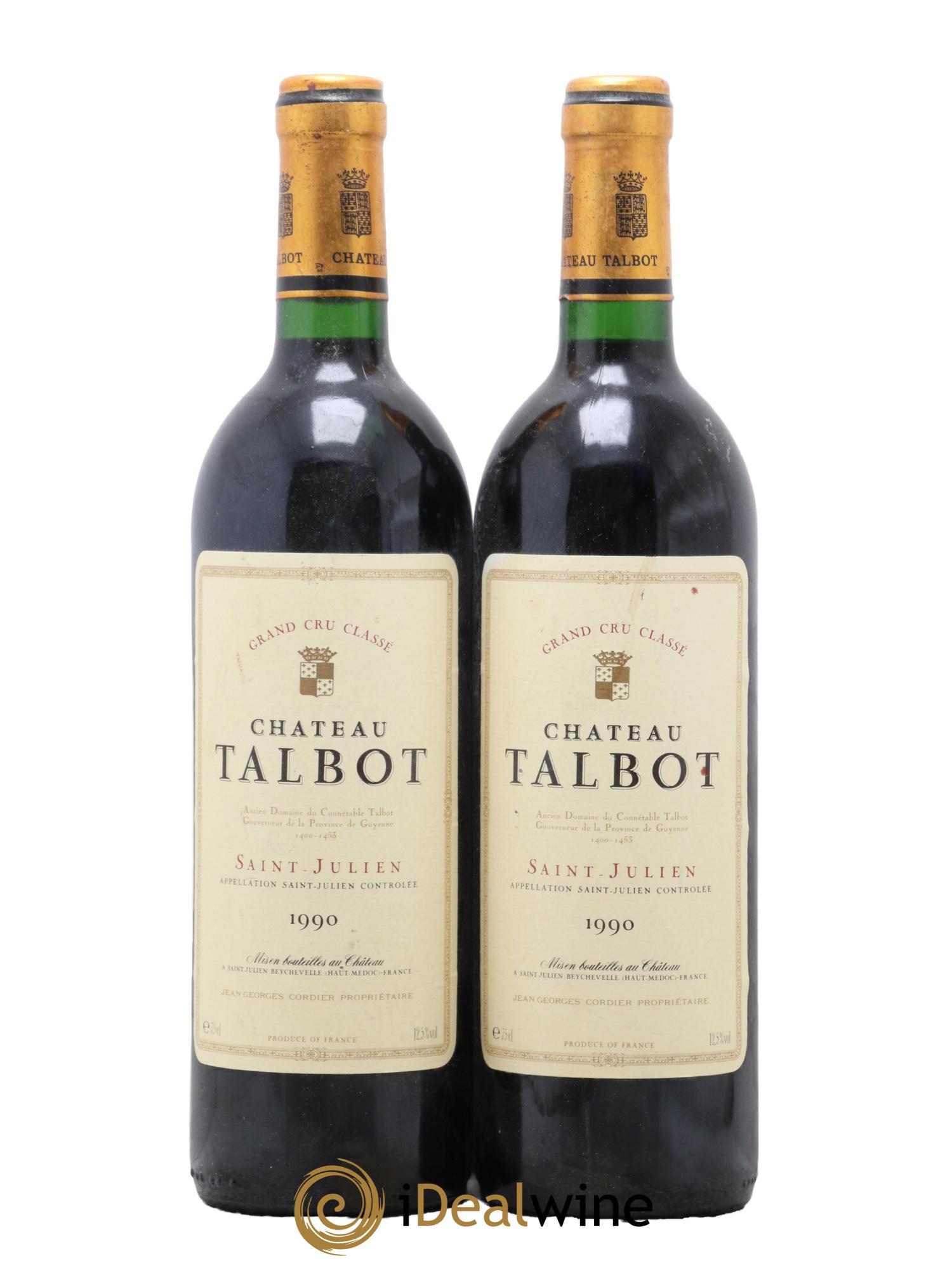 Château Talbot 4ème Grand Cru Classé 1990 - Lotto di 2 bottiglie - 0