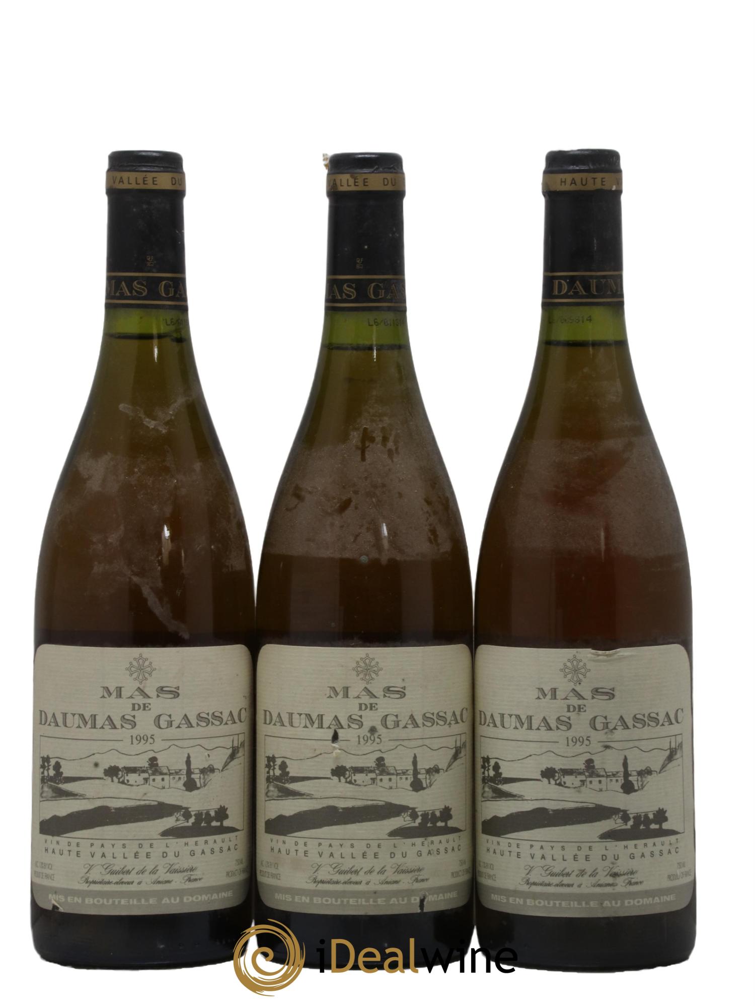 IGP St Guilhem-le-Désert - Cité d'Aniane Mas Daumas Gassac Famille Guibert de La Vaissière 1995 - Lot of 3 bottles - 0