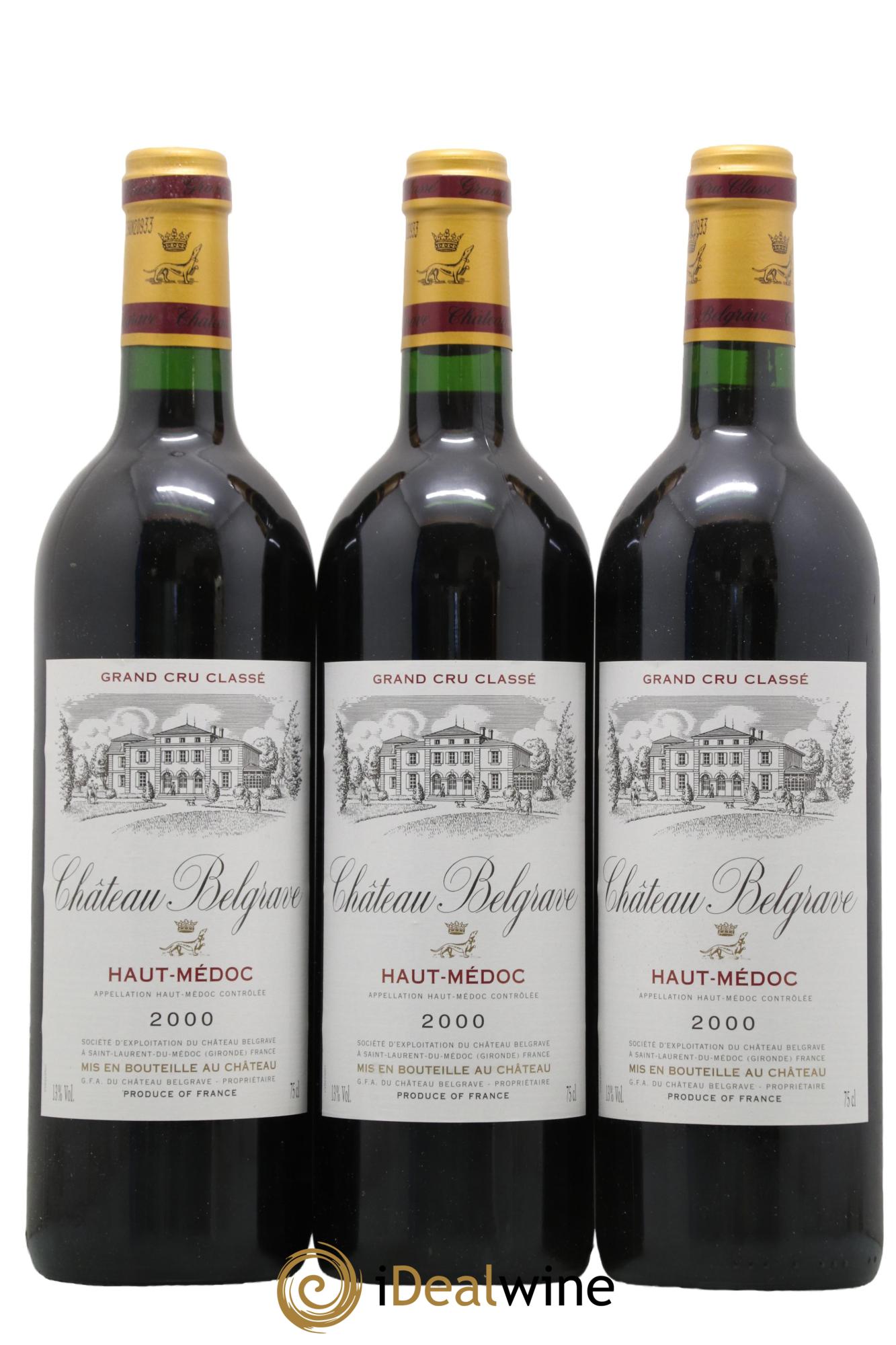 Château Belgrave 5ème Grand Cru Classé 2000 - Lotto di 3 bottiglie - 0