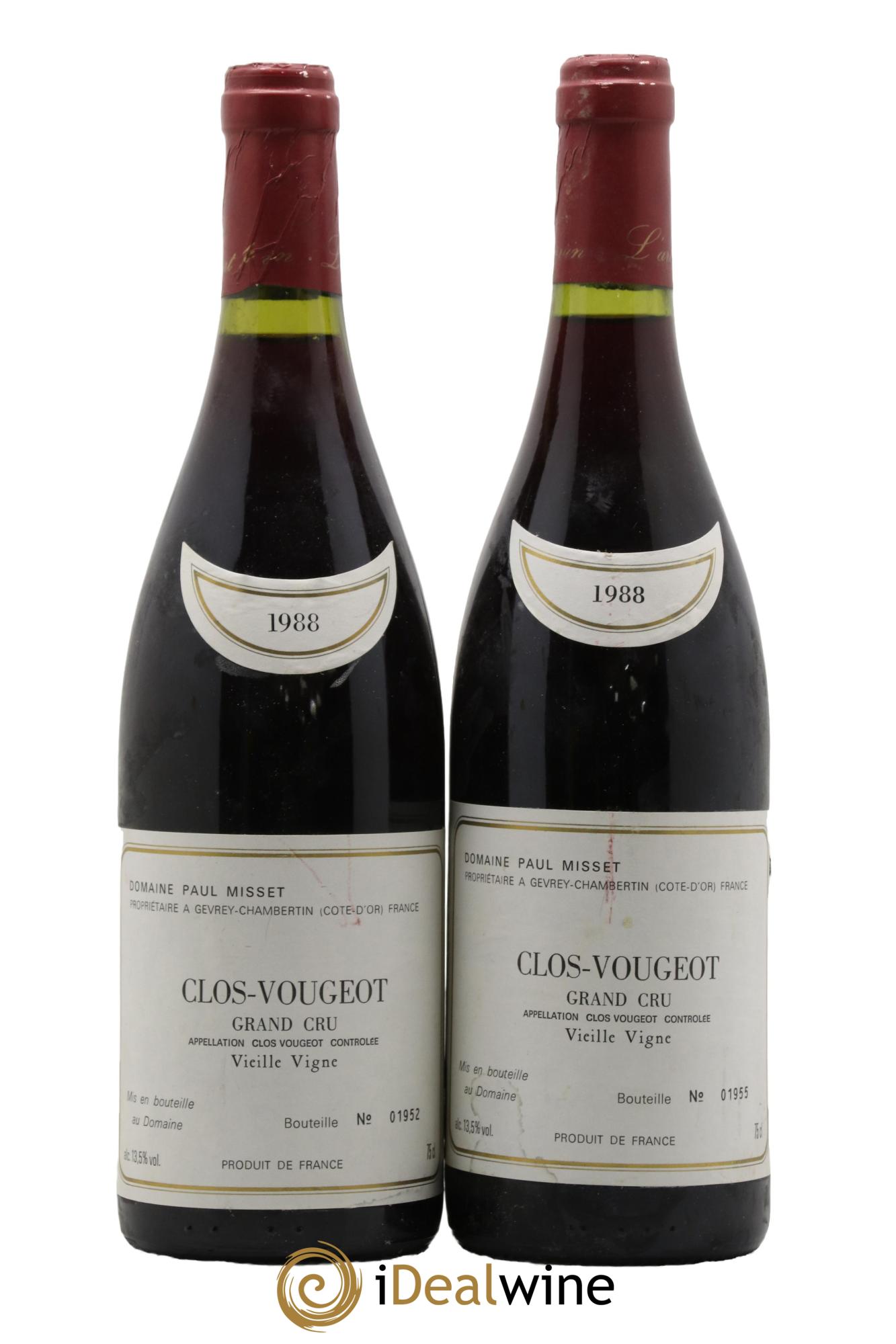 Clos de Vougeot Grand Cru Vieilles Vignes Domaine Paul Misset 1988 - Lot of 2 bottles - 0