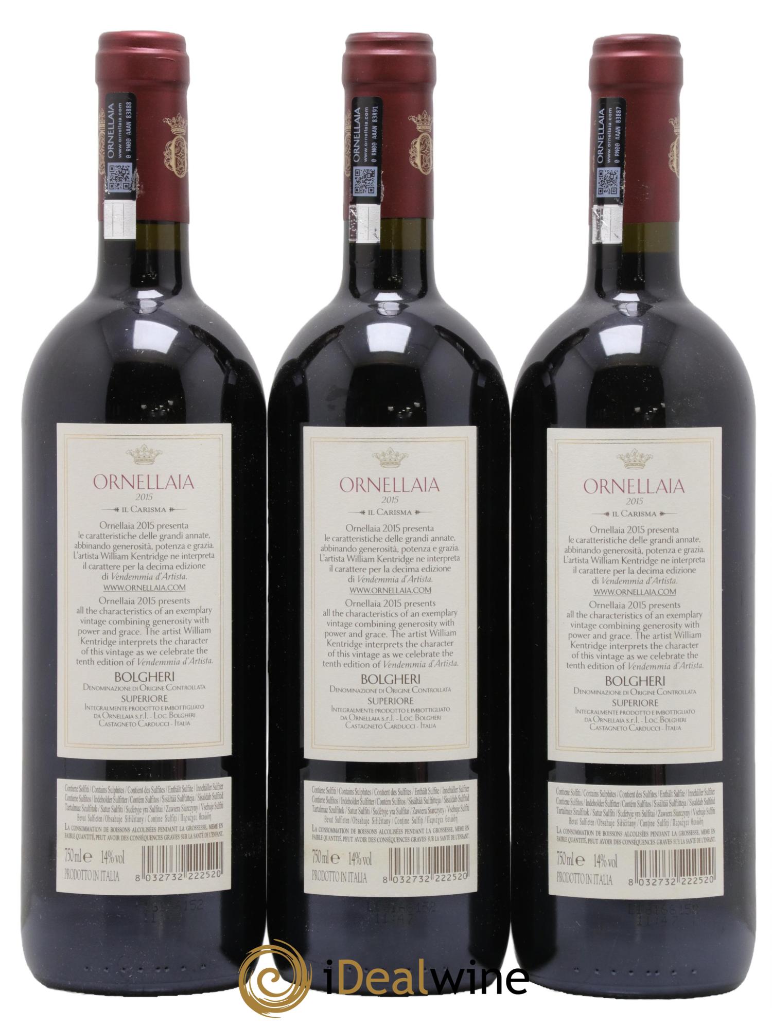 Bolgheri  DOC Superiore Ornellaia Tenuta Dell'Ornellaia - Frescobaldi 2015 - Lotto di 3 bottiglie - 1