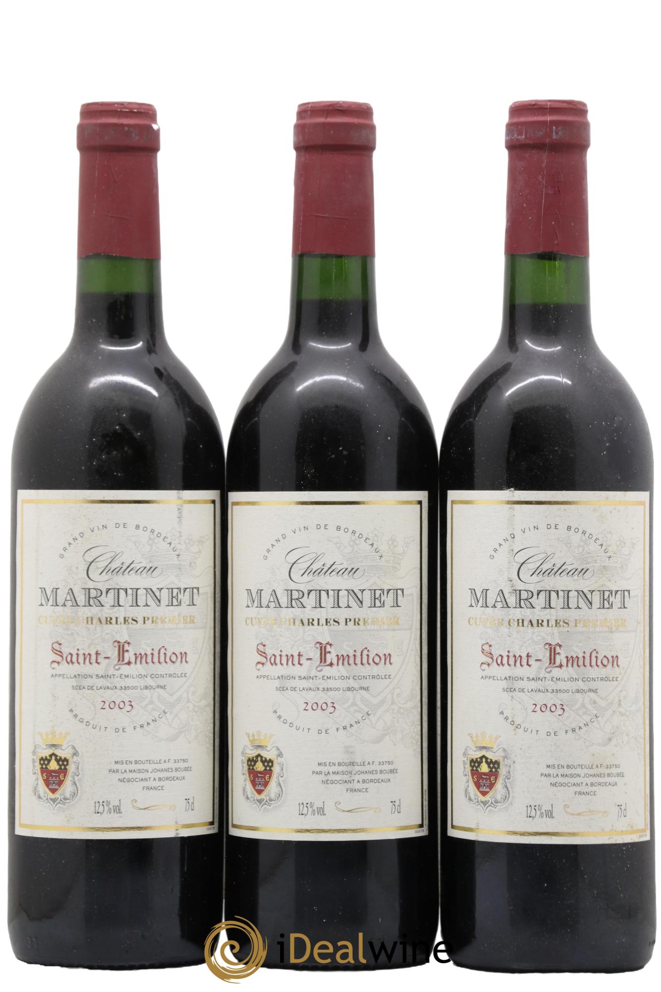 Saint-Émilion Grand Cru Charles 1er Château Martinet 2003 - Lot de 3 bouteilles - 0