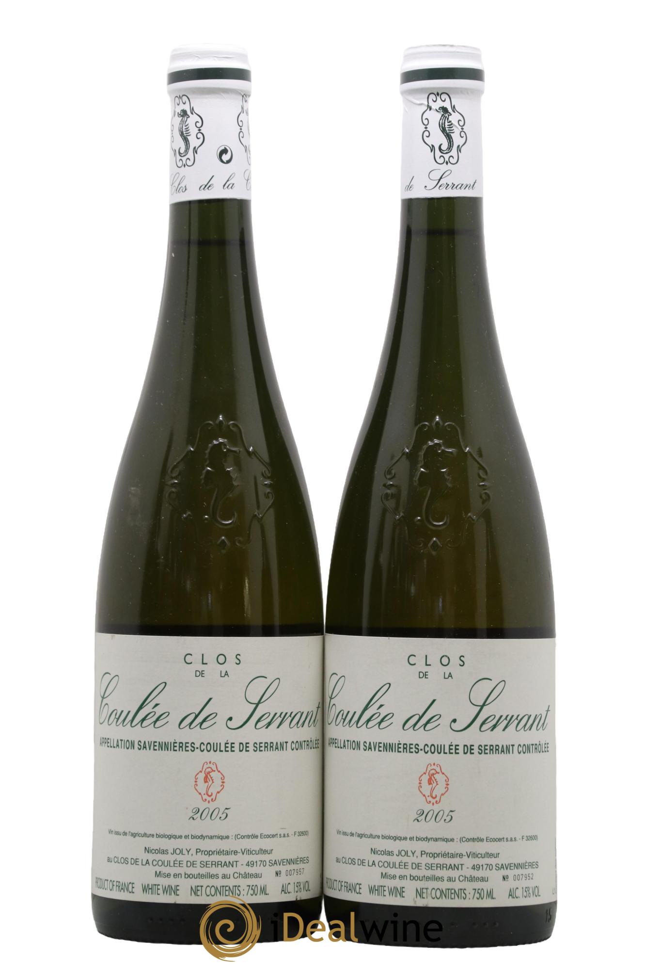 Savennières Clos de la Coulée de Serrant Vignobles de la Coulée de Serrant - Nicolas Joly 2005 - Posten von 2 Flaschen - 0