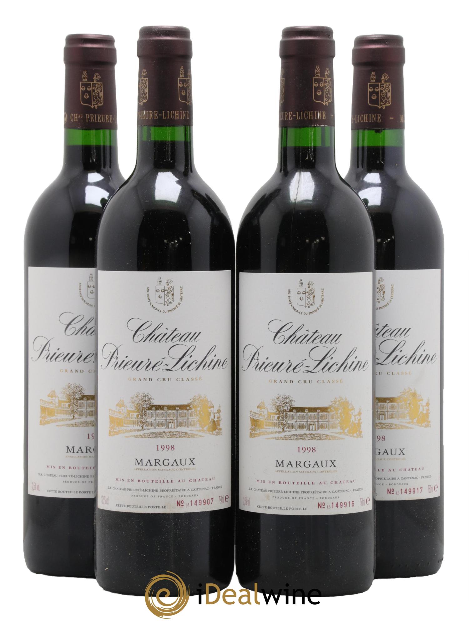 Château Prieuré Lichine 4ème Grand Cru Classé 1998 - Lot de 4 bouteilles - 0