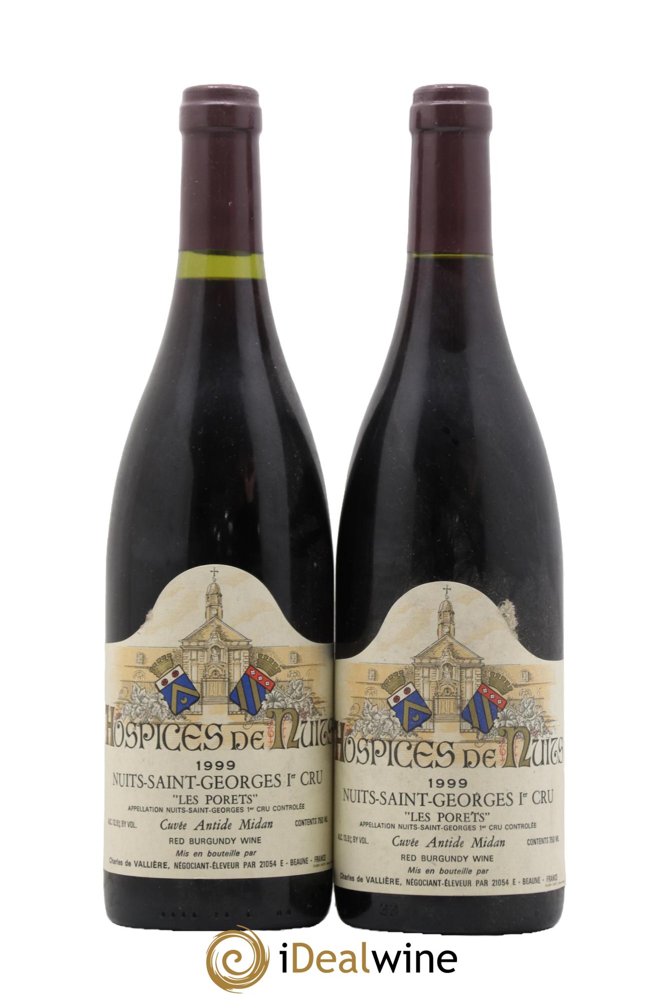 Nuits Saint-Georges 1er Cru Les Porrets Antide Midan Charles de Vallière Hospices de Nuits 1999 - Lot de 2 bouteilles - 0