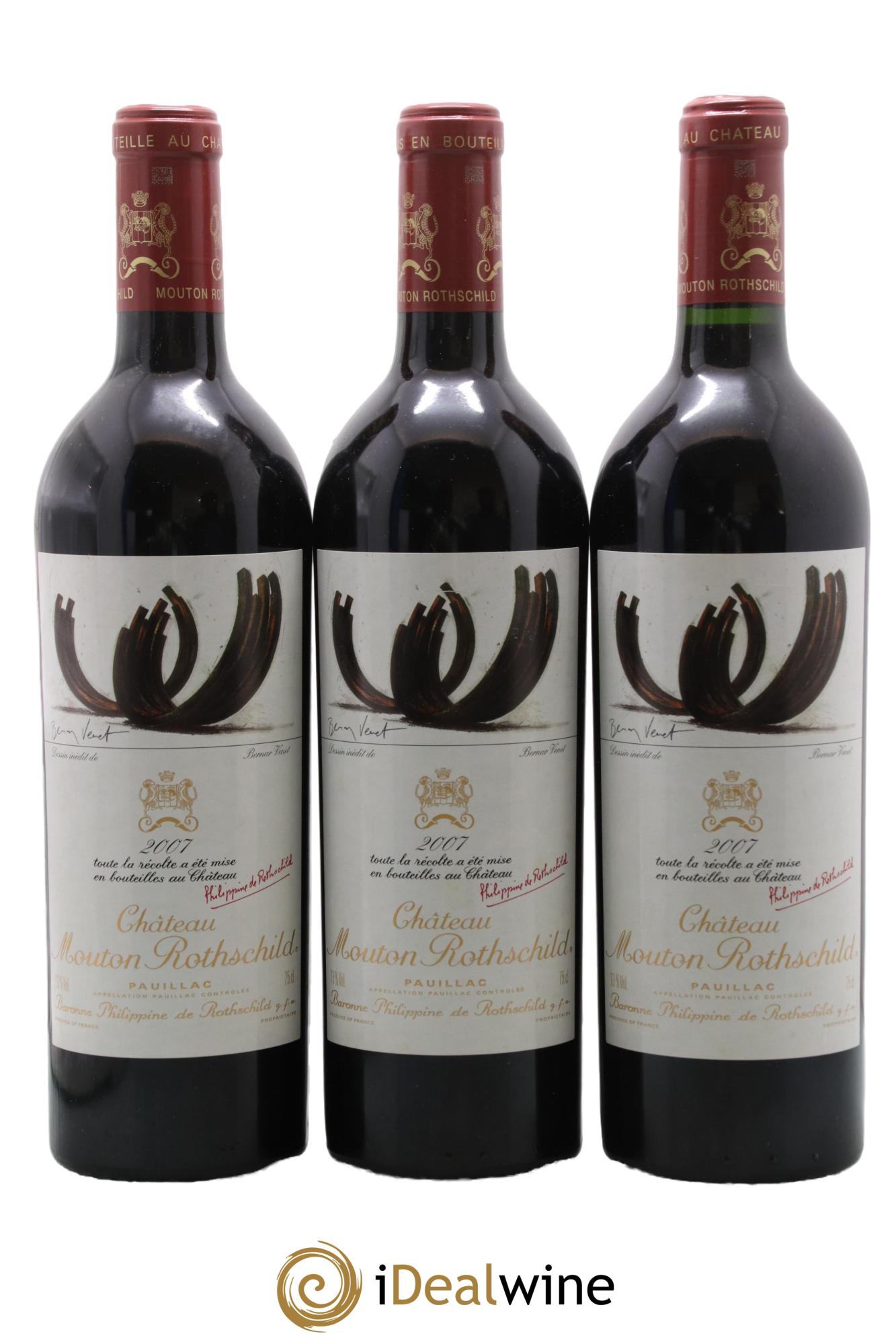 Château Mouton Rothschild 1er Grand Cru Classé 2007 - Lot de 3 bouteilles - 0