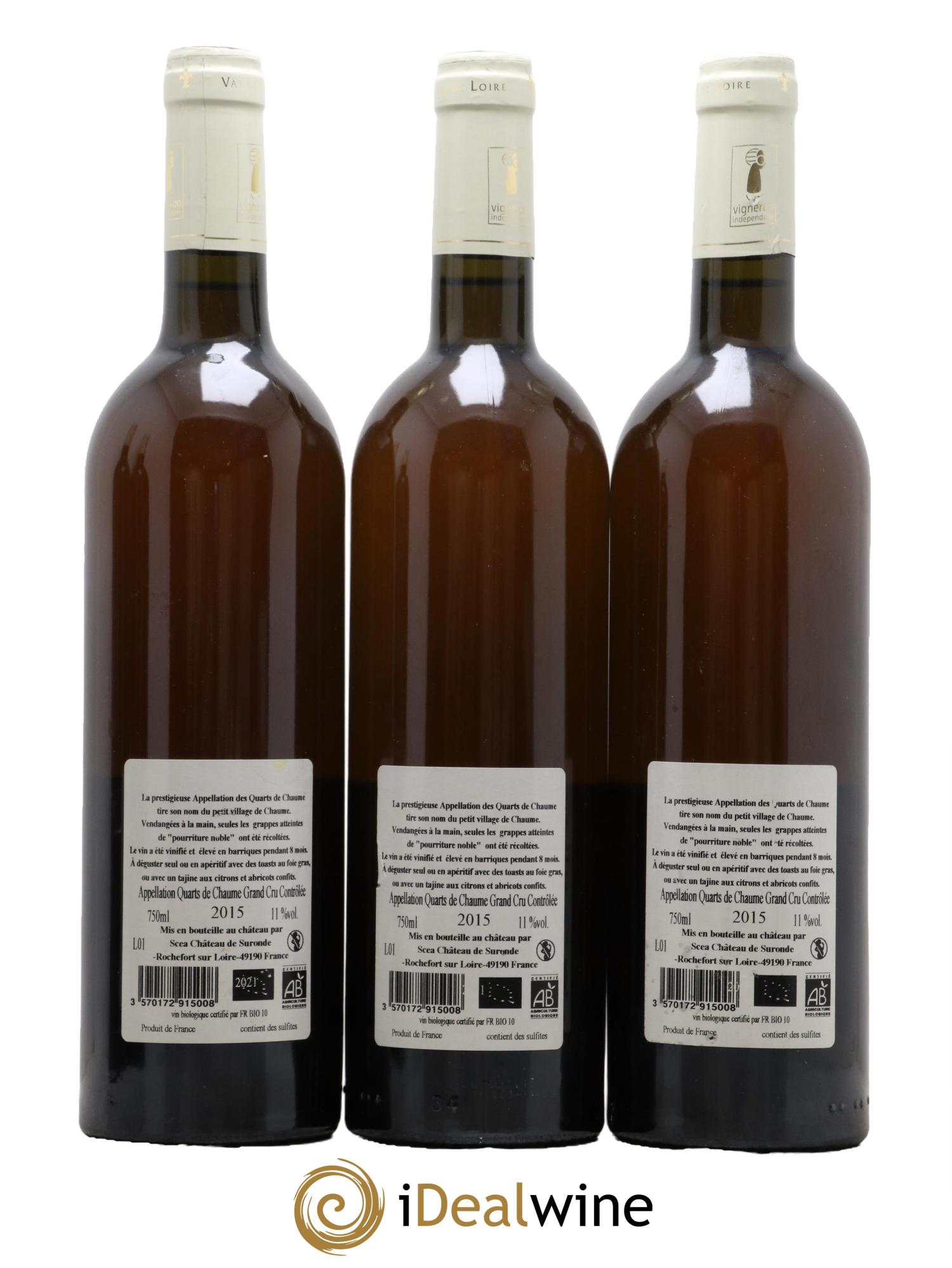 Quarts de Chaume Grains Nobles Château de Suronde  2015 - Posten von 3 Flaschen - 1