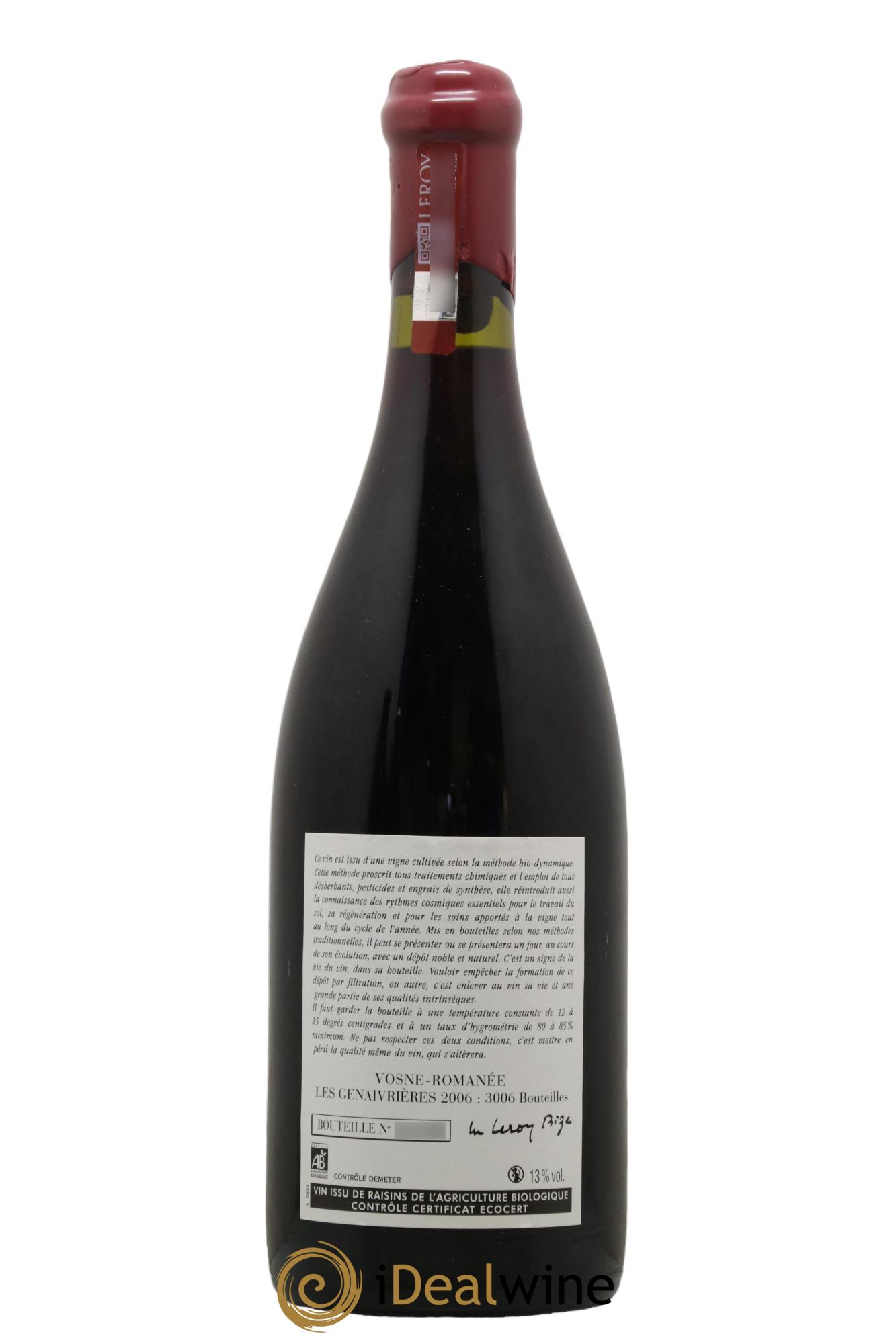 Vosne-Romanée Les Genaivrières Leroy (Domaine) 2006 - Lot de 1 bouteille - 1