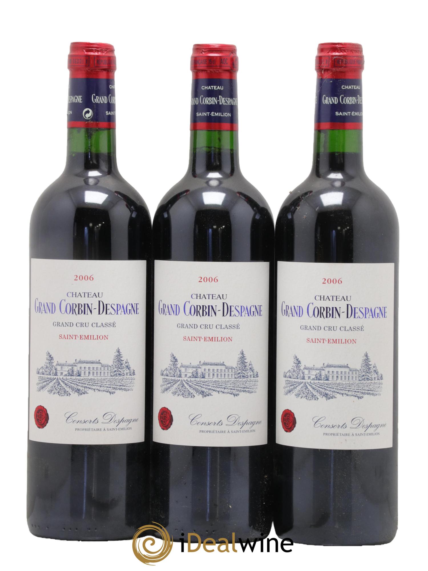 Château Grand Corbin Despagne Grand Cru Classé 2006 - Lotto di 3 bottiglie - 0