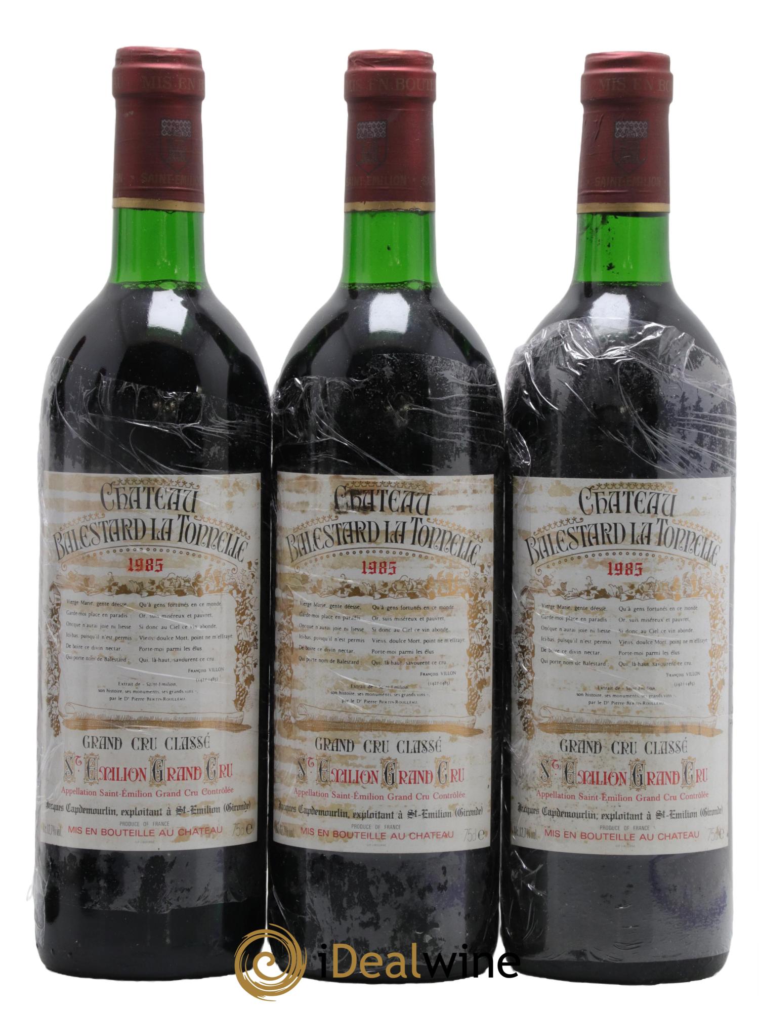 Château Balestard la Tonnelle Grand Cru Classé 1985 - Lot de 3 bouteilles - 0