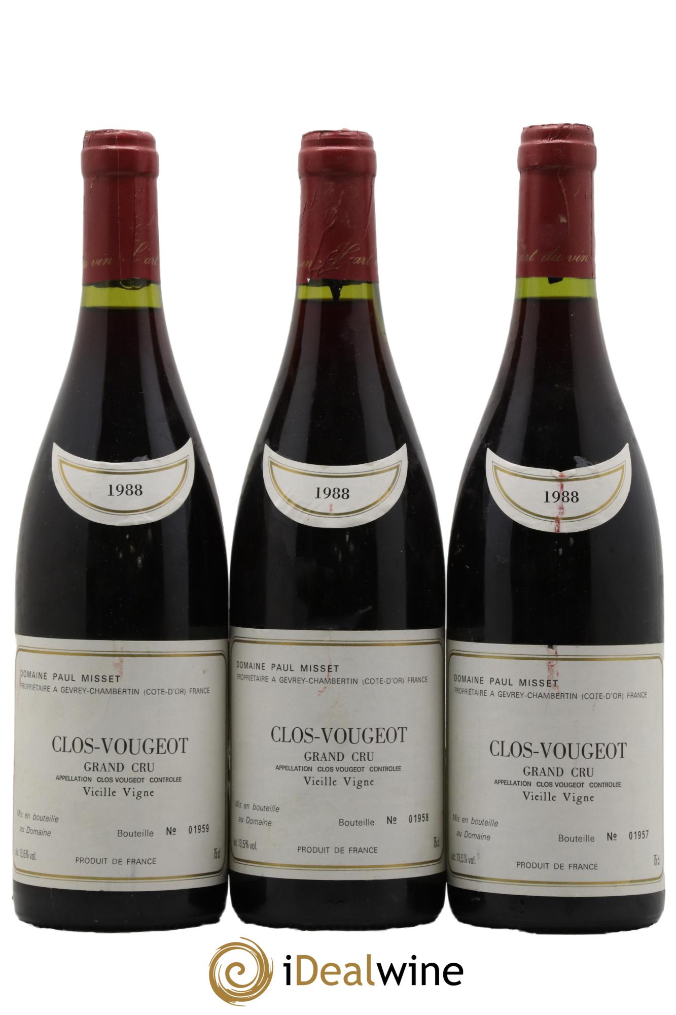 Clos de Vougeot Grand Cru Vieilles Vignes Domaine Paul Misset 1988 - Lot of 3 bottles - 0