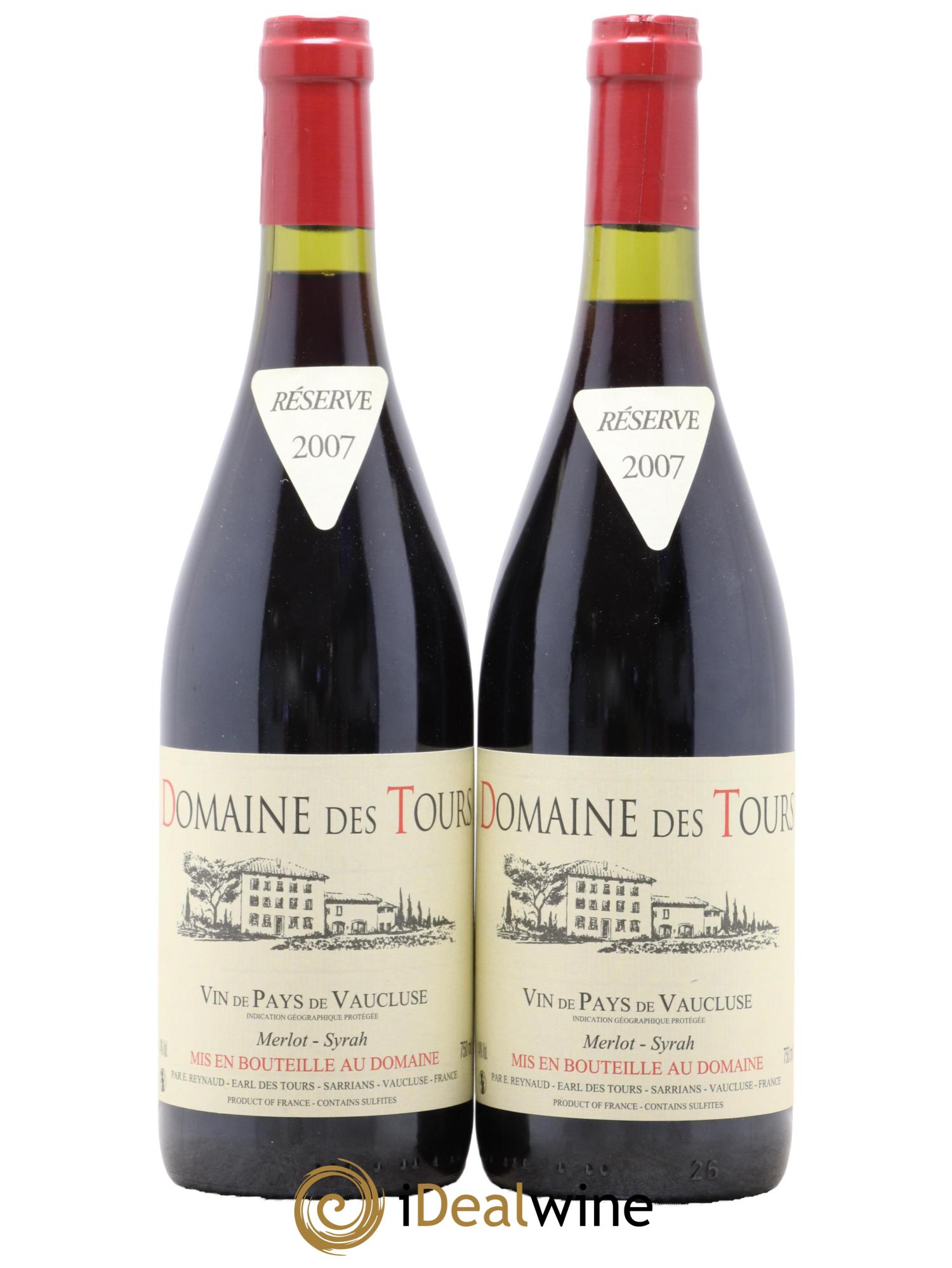 IGP Pays du Vaucluse (Vin de Pays du Vaucluse) Domaine des Tours Merlot-Syrah Emmanuel Reynaud 2007 - Lot of 2 bottles - 0