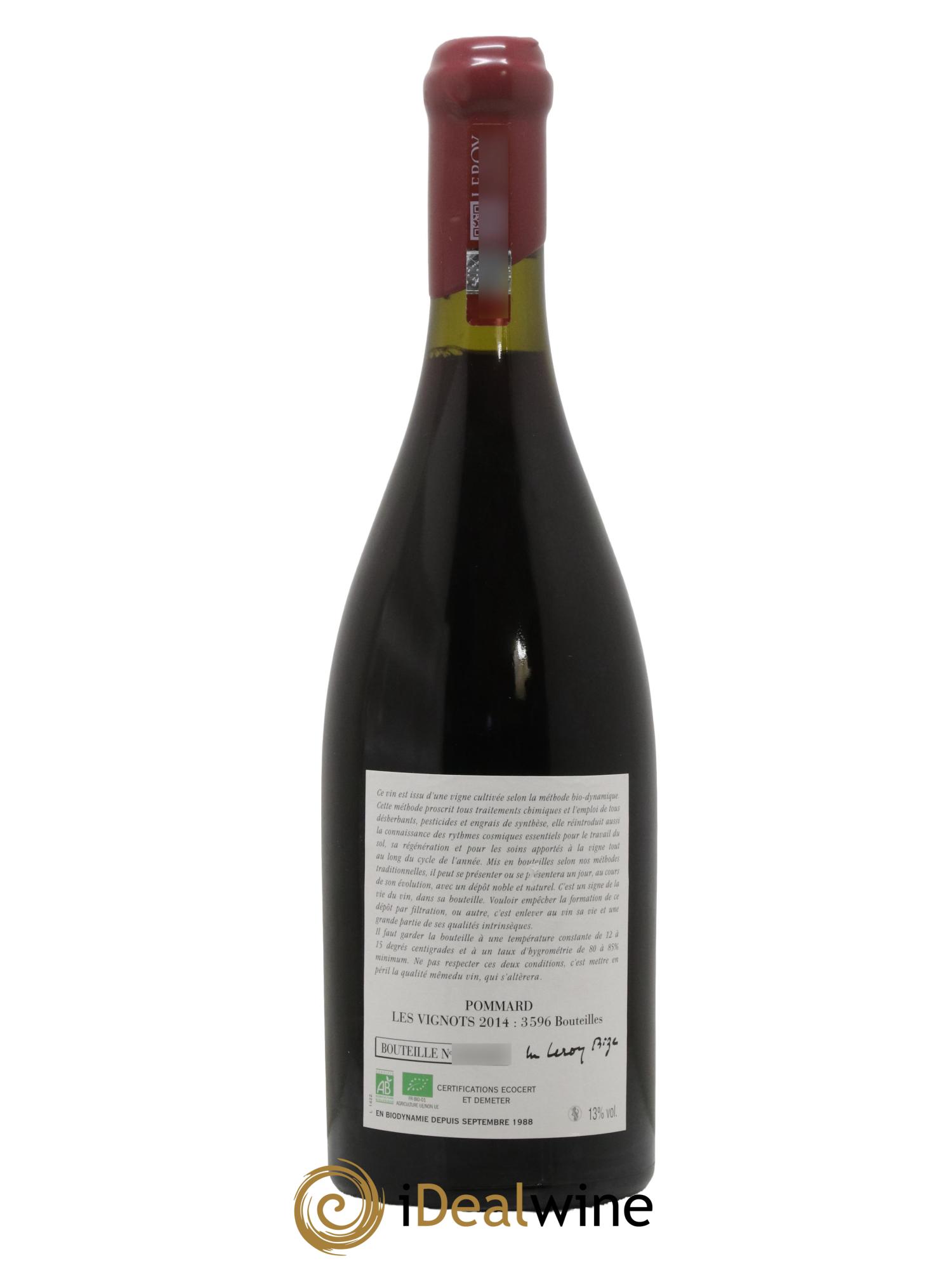 Pommard Les Vignots Leroy (Domaine) 2014 - Lot de 1 bouteille - 1