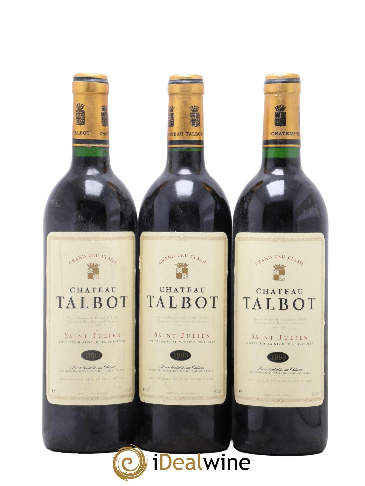 Château Talbot 4ème Grand Cru Classé 1990 - Lot de 3 bouteilles - 0