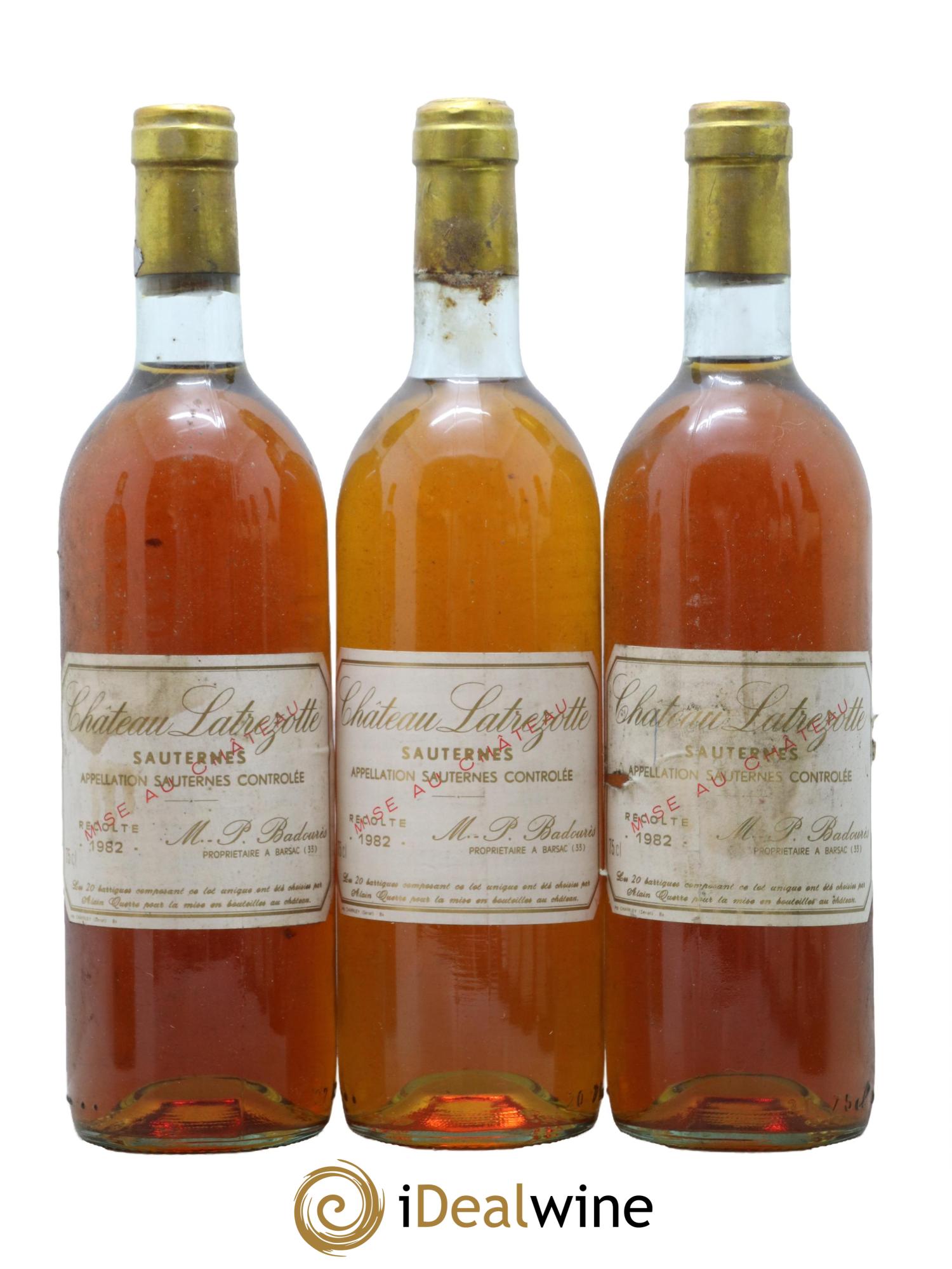 Sauternes Chateau Latrezotte 1982 - Lotto di 3 bottiglie - 0