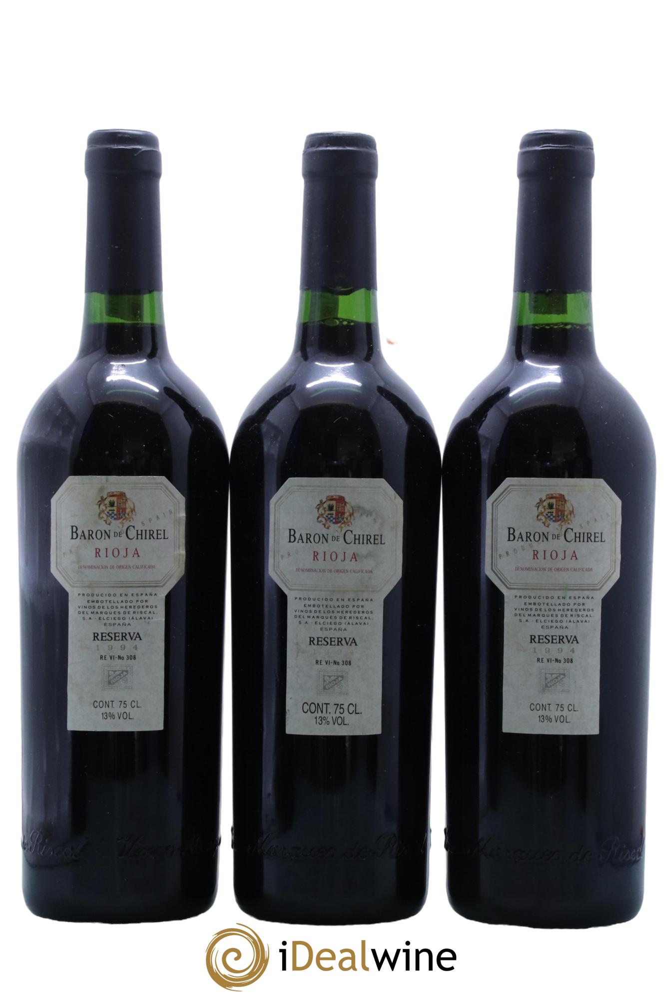 Rioja DOCA Baron De Chirel Reserva 1994 - Lot de 3 bouteilles - 0