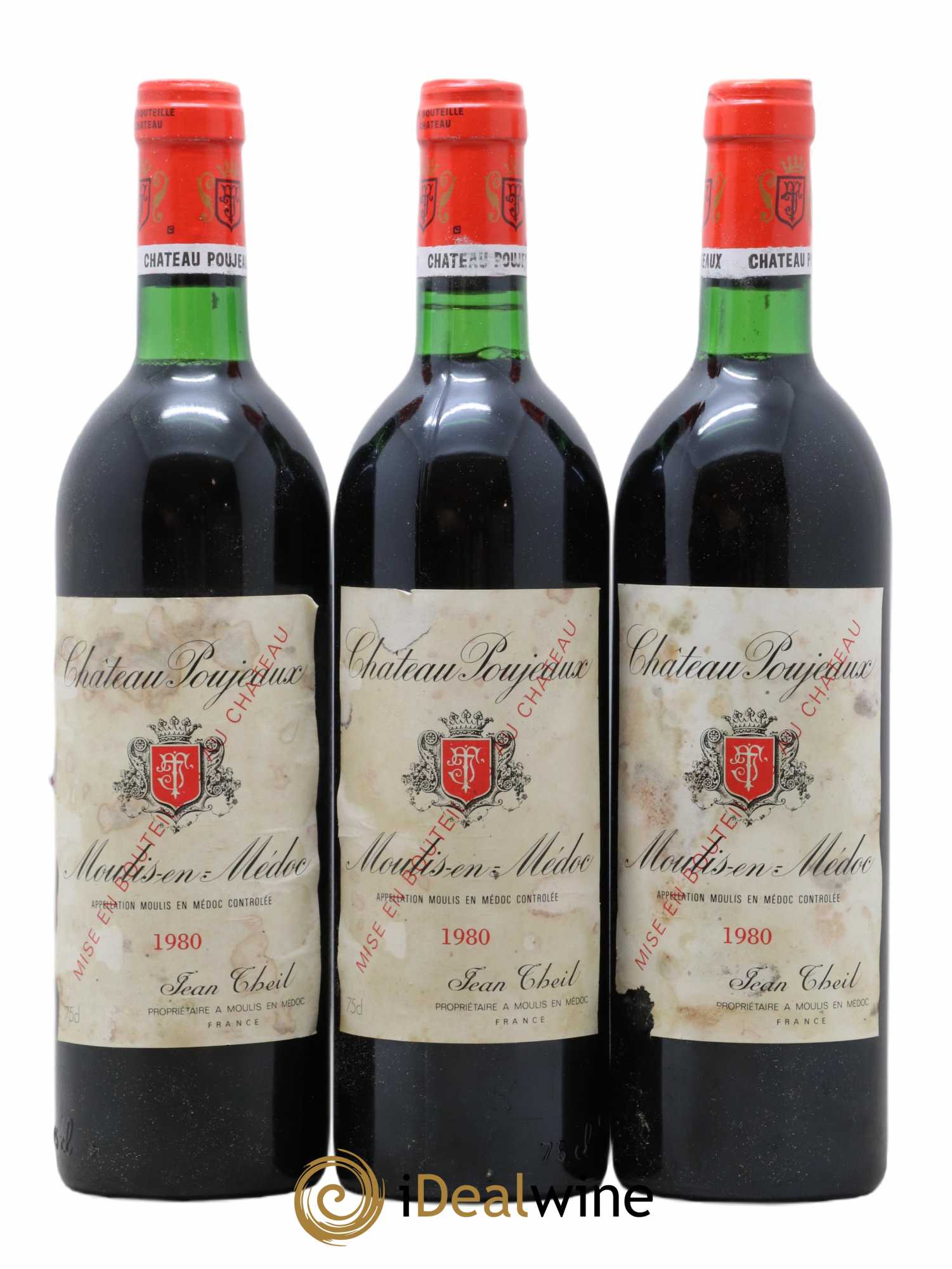 Château Poujeaux  1980 - Lot de 3 bouteilles - 0