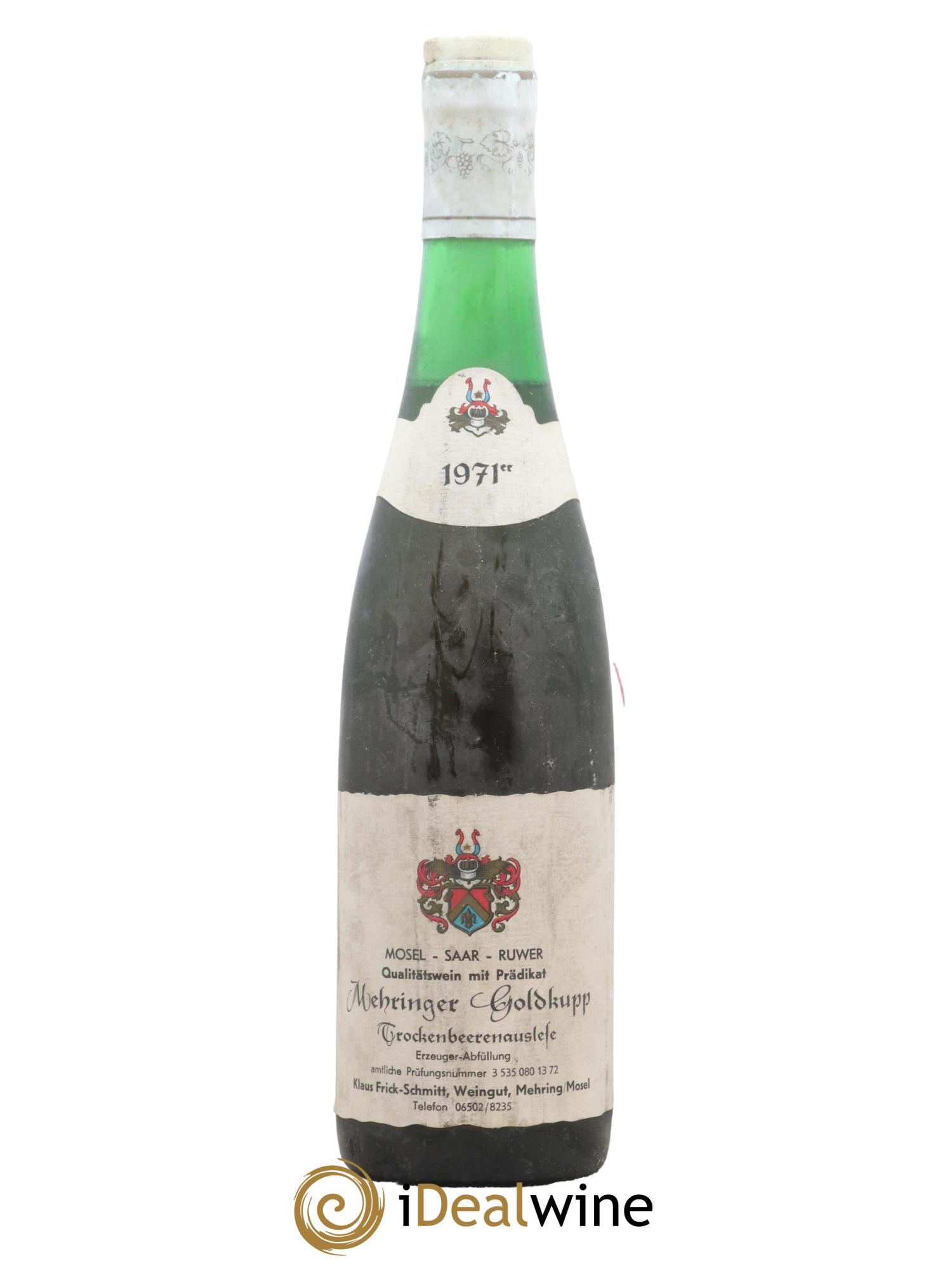 Allemagne Mosel-Saar Trockenbeerenauslese Mehringer Goldkupp Weingut Frick Schmitt 1971 - Lot of 1 bottle - 0