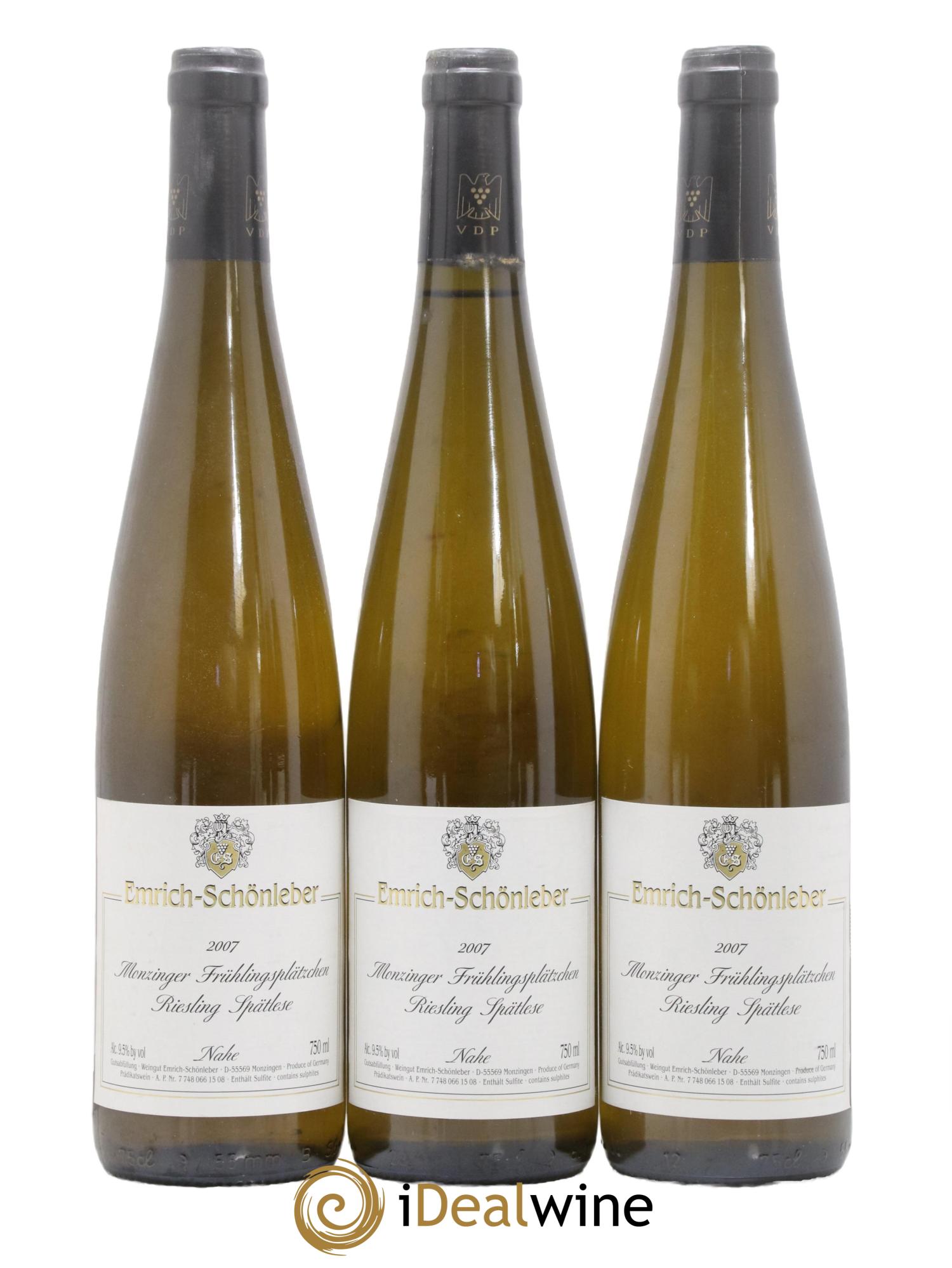 Allemagne Nahe Monzinger Frühlingsplätzchen Riesling Spätlese süß Emrich-Schönleber 2007 - Lot de 3 bouteilles - 0