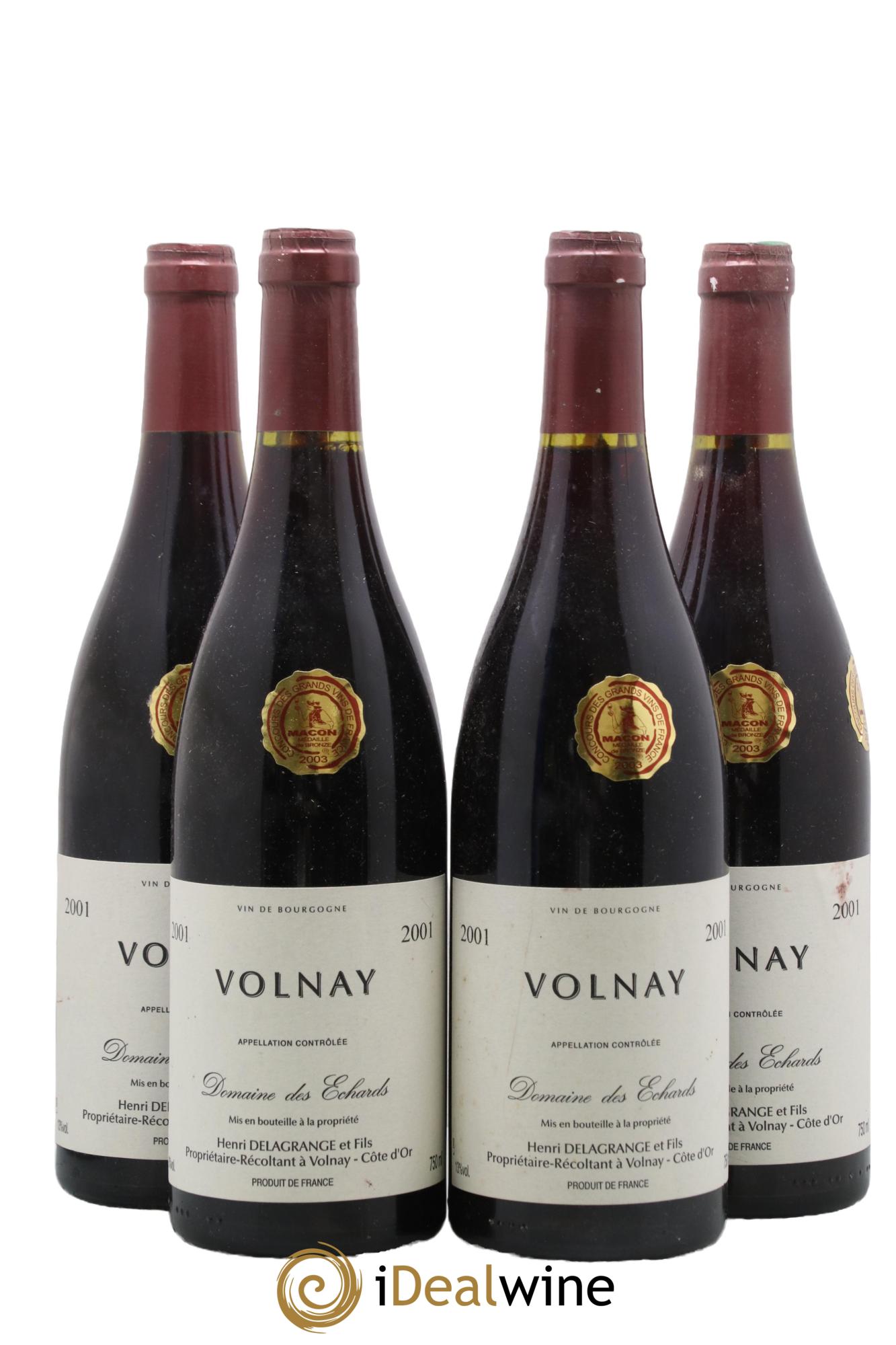 Volnay Domaine des Echards Henri Delagrange et Fils 2001 - Lotto di 4 bottiglie - 0