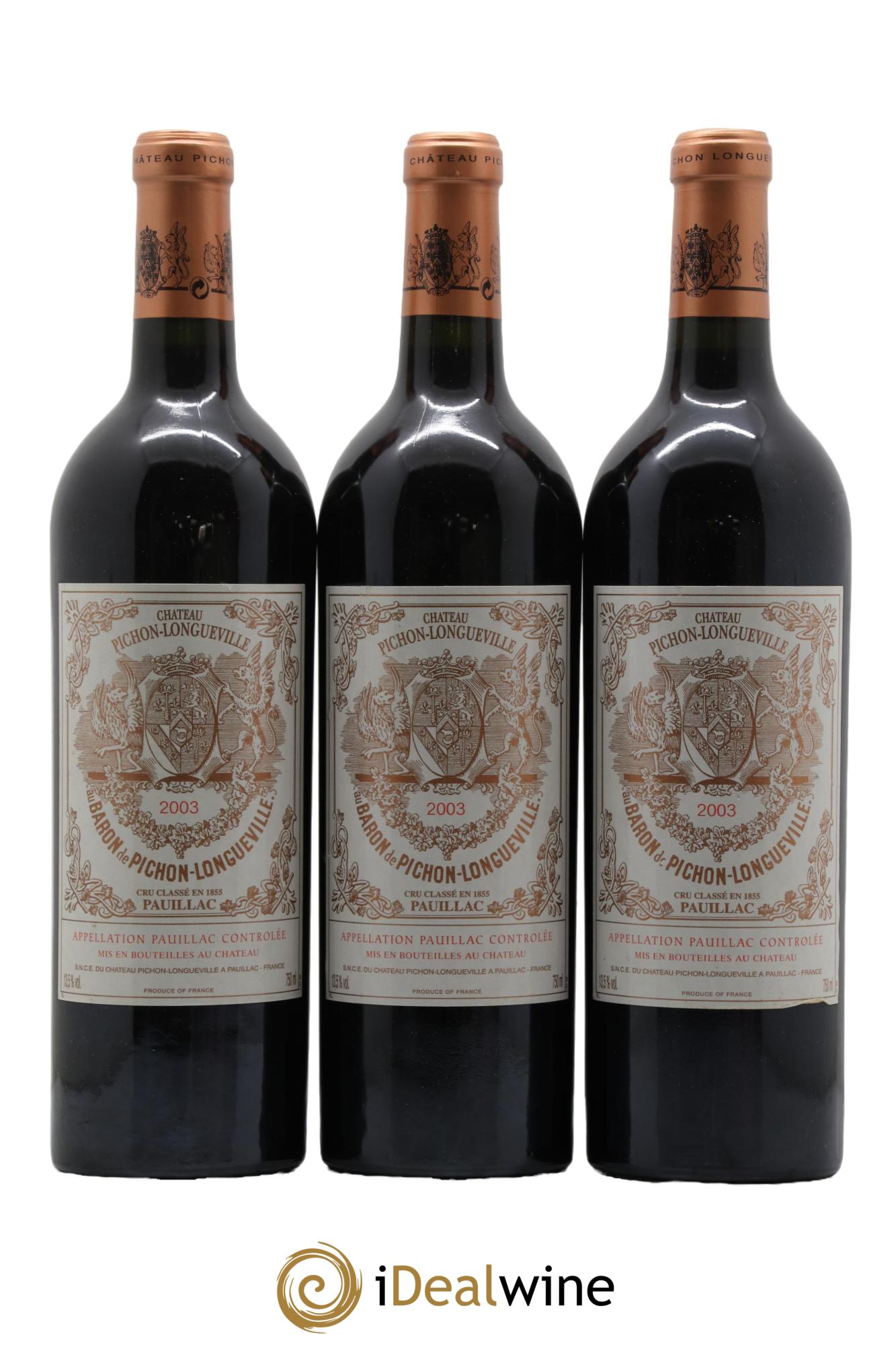 Pichon Longueville Baron 2ème Grand Cru Classé  2003 - Lot of 3 bottles - 0