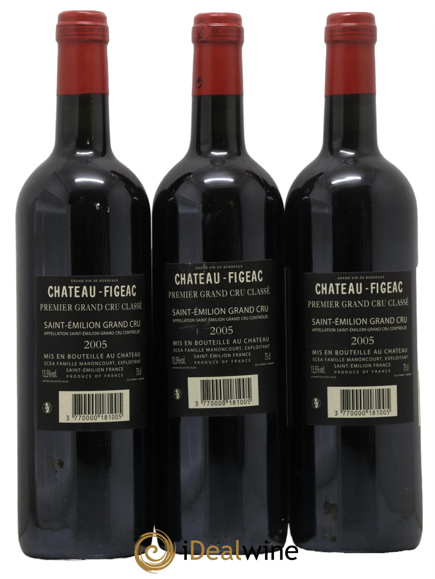 Château Figeac 1er Grand Cru Classé A 2005 - Lot de 3 bouteilles - 1