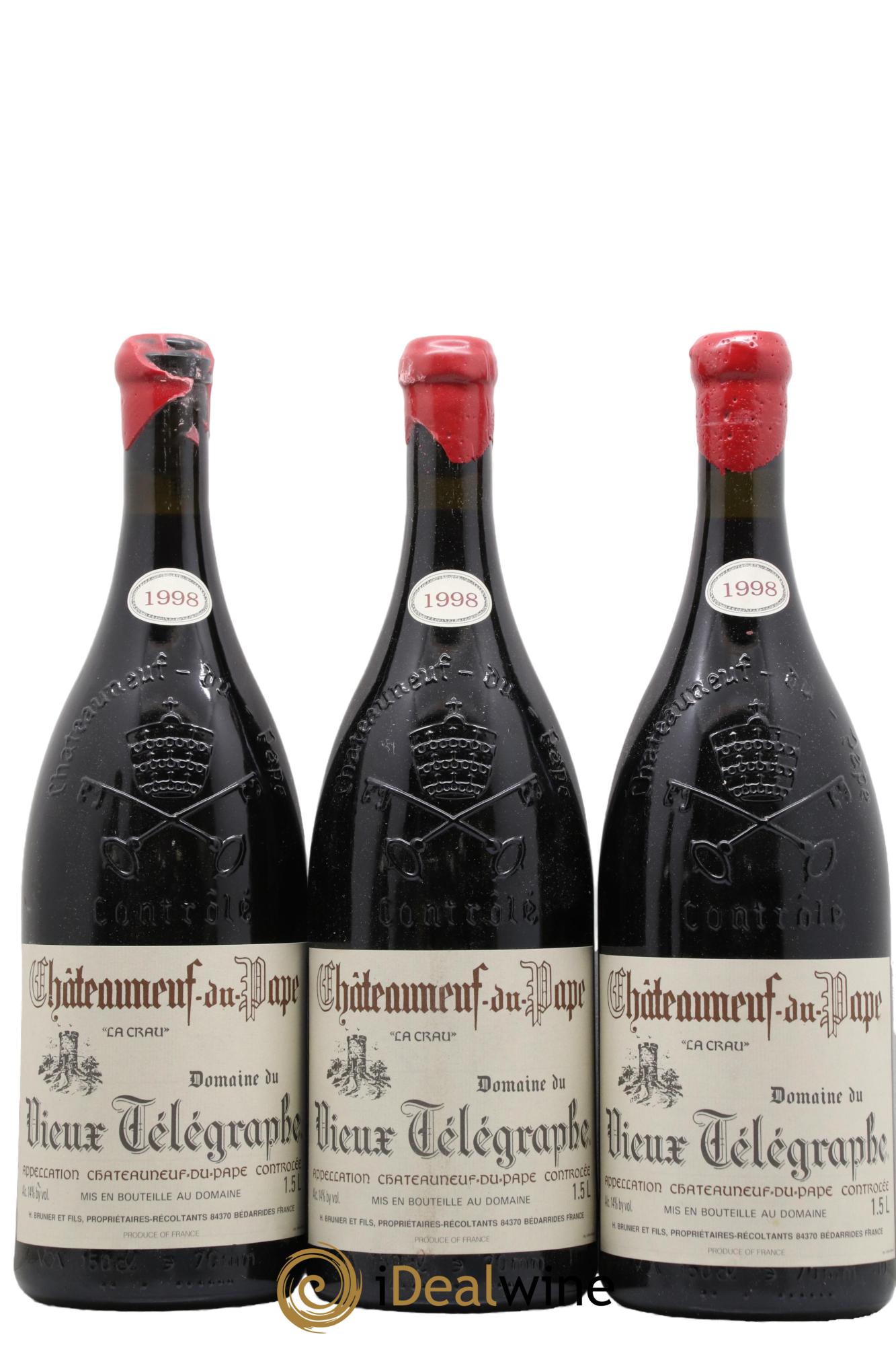 Châteauneuf-du-Pape Vieux Télégraphe (Domaine du) Vignobles Brunier 1998 - Lot de 3 magnums - 0