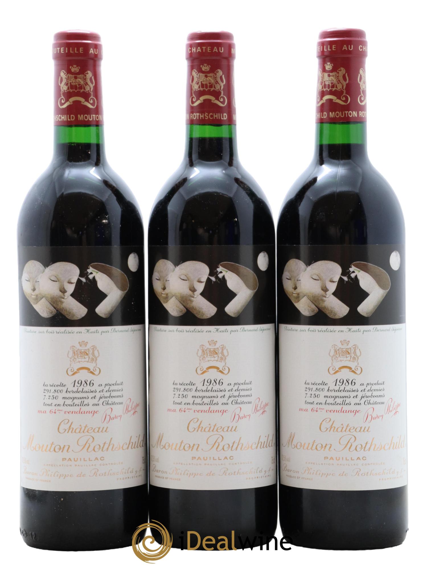 Château Mouton Rothschild 1er Grand Cru Classé 1986 - Lot of 3 bottles - 0