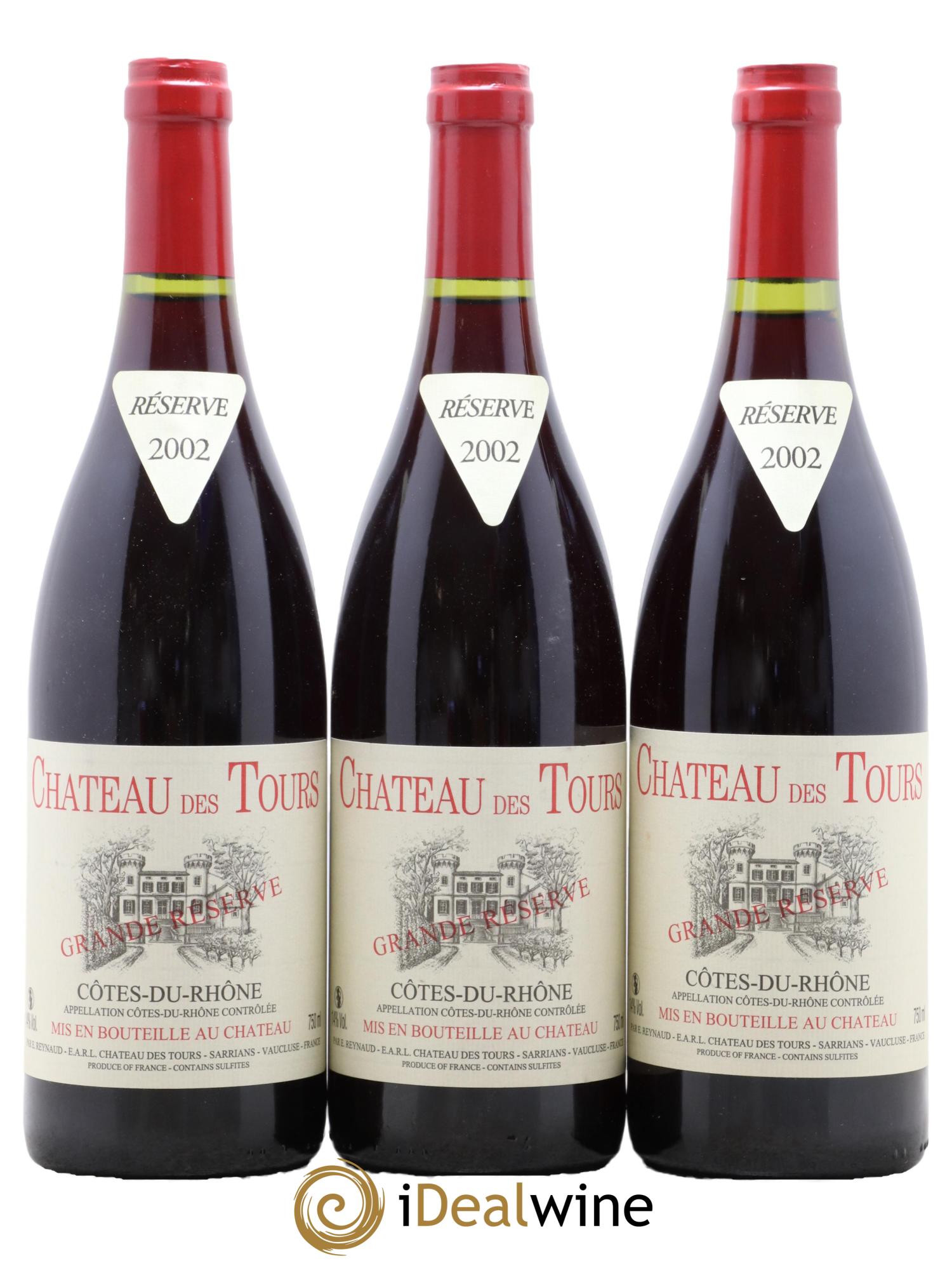 Côtes du Rhône Château des Tours Grande Réserve Emmanuel Reynaud 2002 - Posten von 3 Flaschen - 0