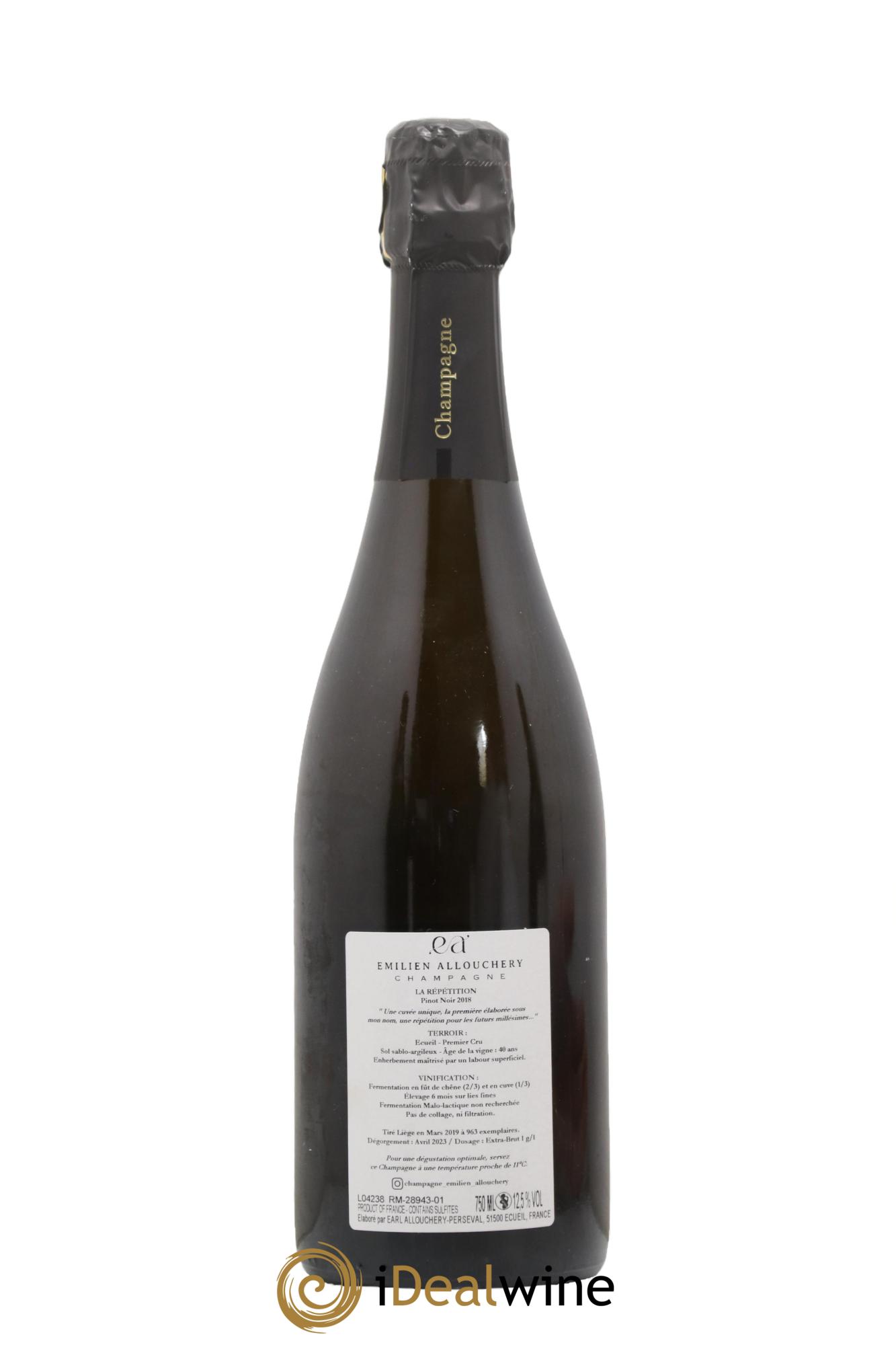 Champagne Premier Cru Pinot Noir La Repetition Maison Emilien Allouchery 2018 - Posten von 1 Flasche - 1