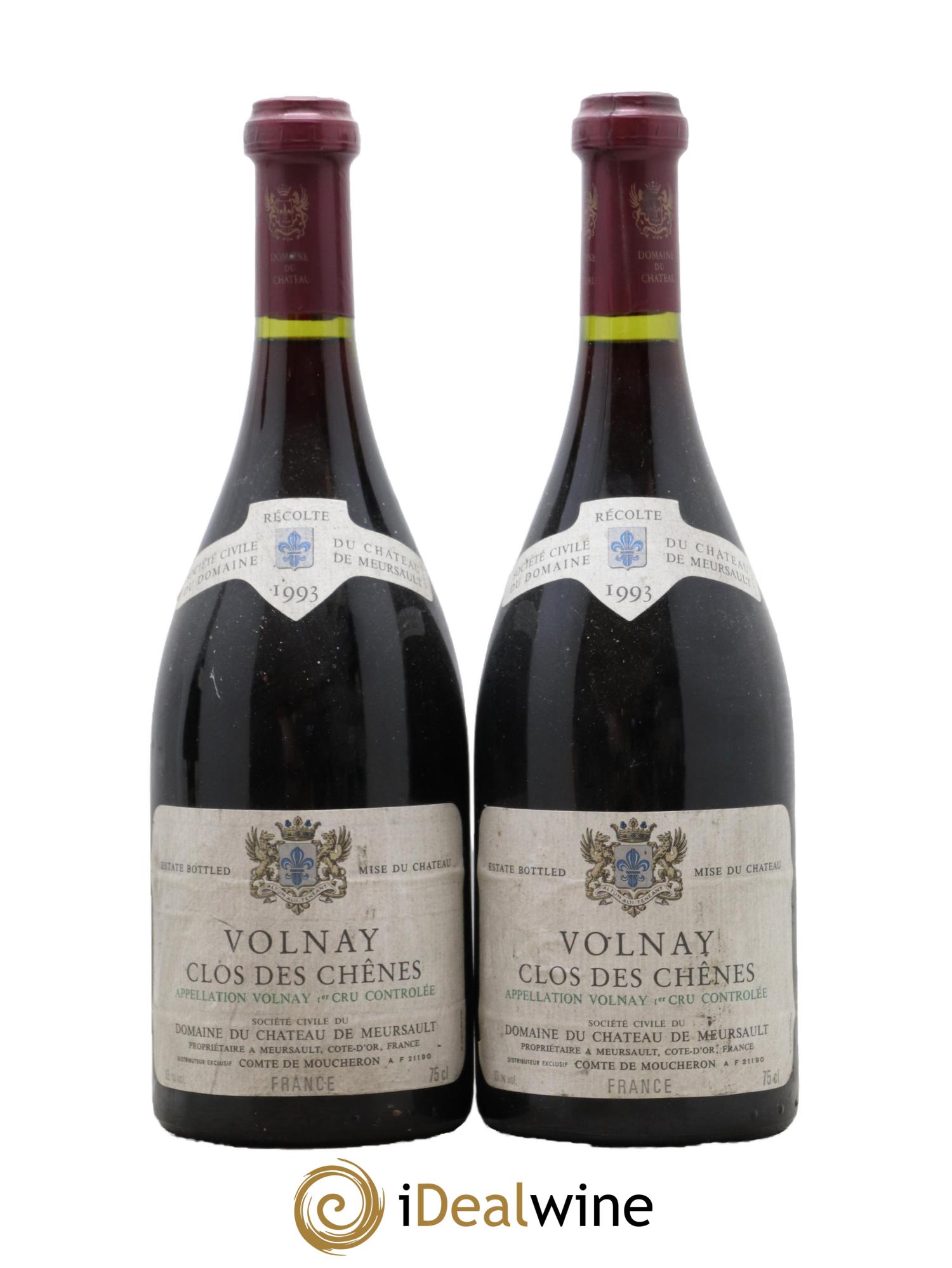 Volnay 1er Cru Clos des Chênes Château de Meursault 1993 - Lotto di 2 bottiglie - 0