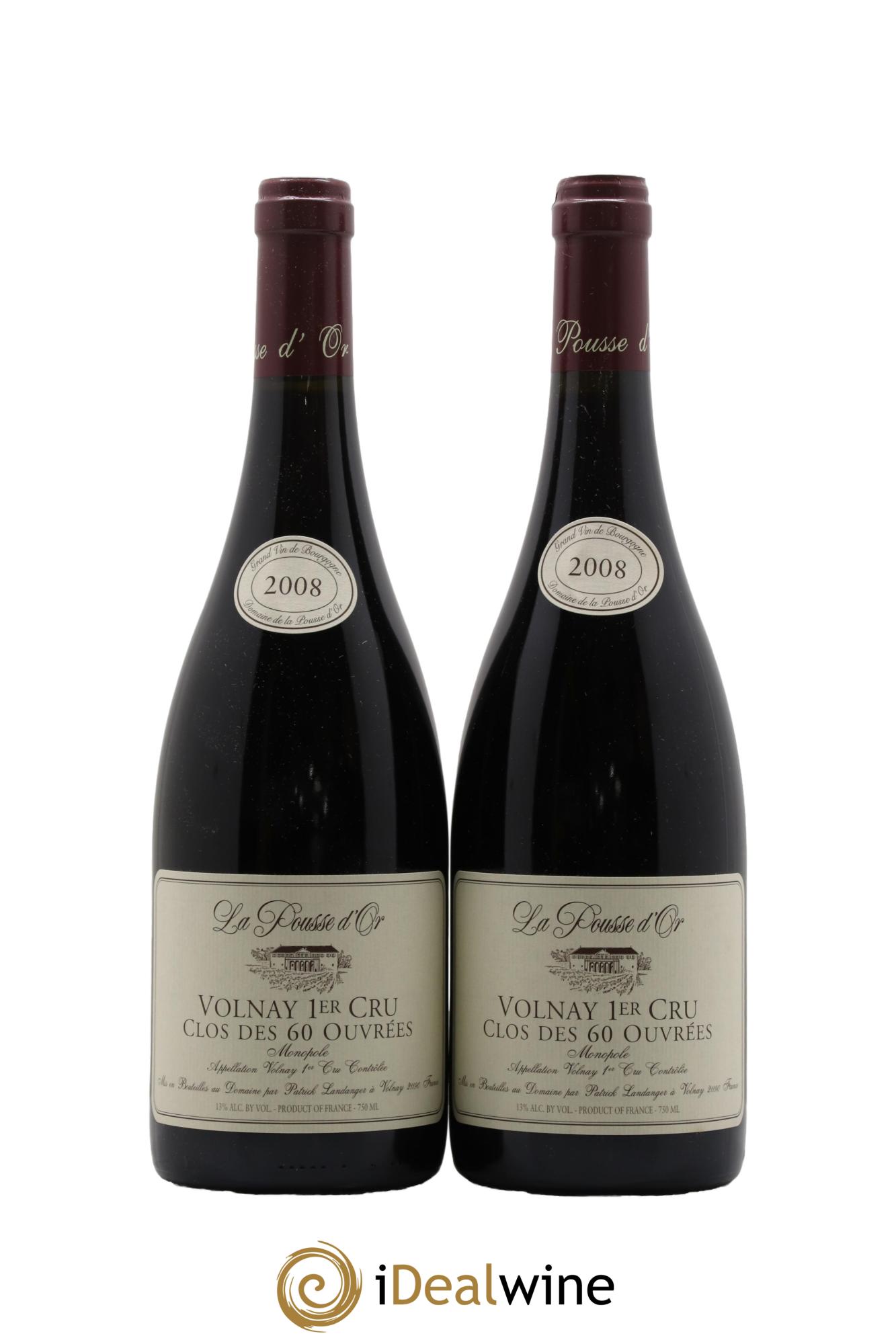 Volnay 1er Cru Clos des 60 ouvrées La Pousse d'Or (Domaine de)  2008 - Lot de 2 bouteilles - 0