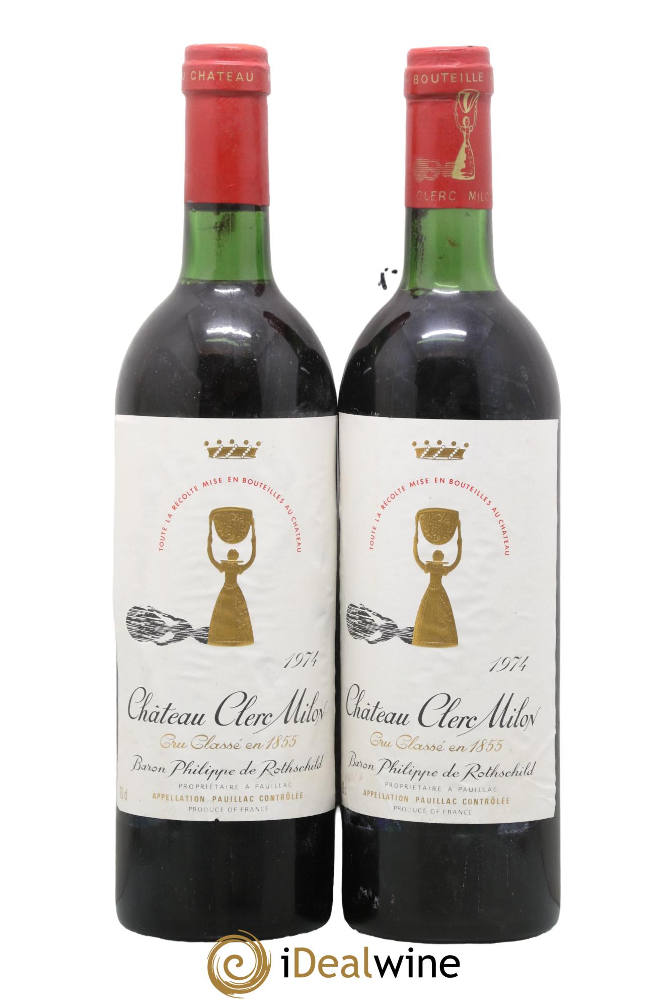 Château Clerc Milon 5ème Grand Cru Classé 1974 - Lot de 2 bouteilles - 0