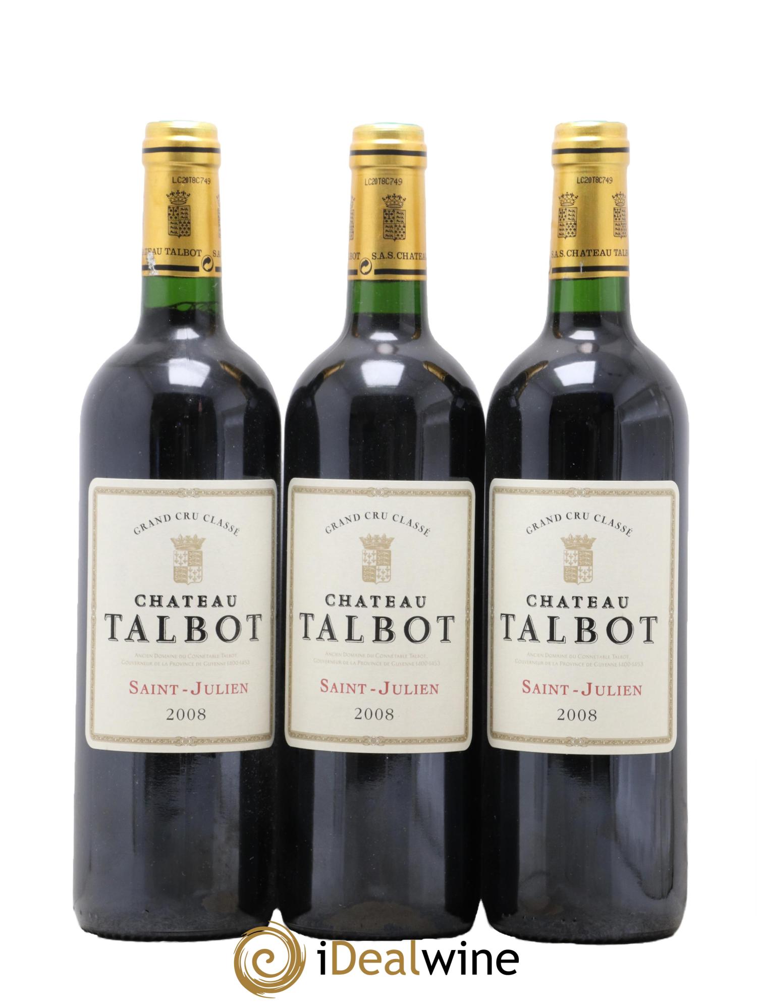 Château Talbot 4ème Grand Cru Classé 2008 - Posten von 3 Flaschen - 0