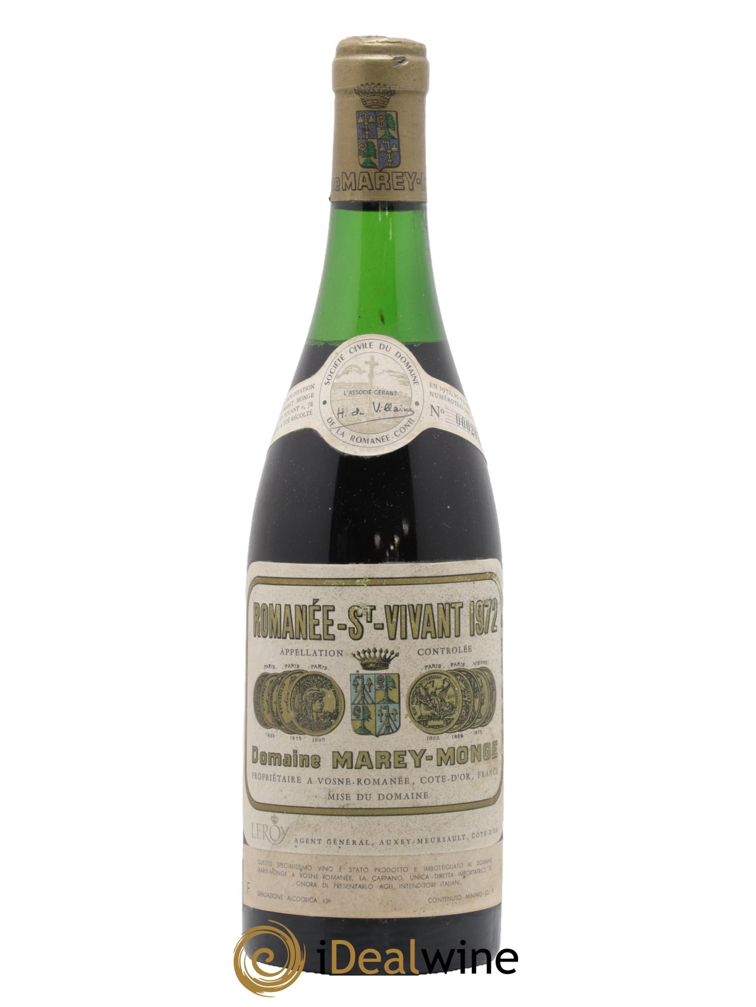 Romanée-Saint-Vivant Grand Cru Domaine de la Romanée-Conti 1972 - Lotto di 1 bottiglia - 0